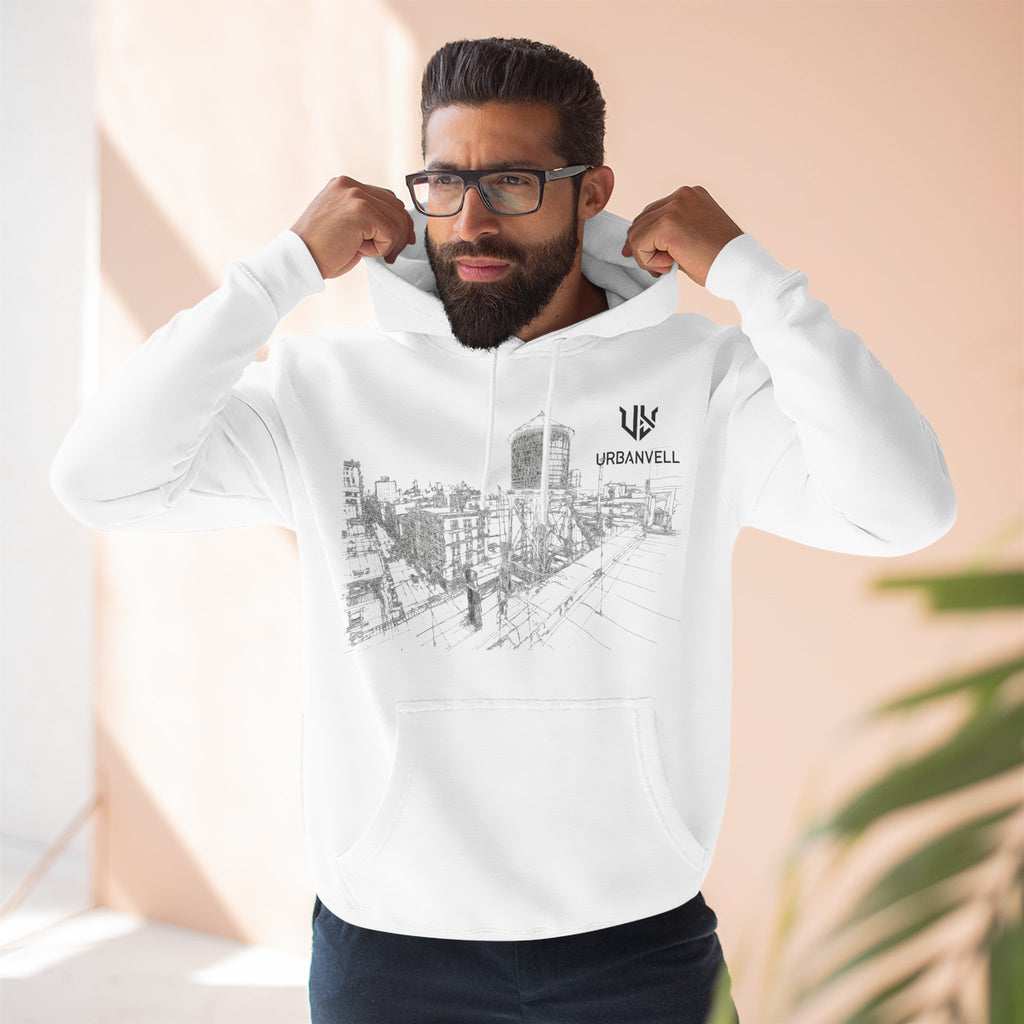 Water Tower Sketch Hoodie — URBANVELL Skyline Graphic Fleece Hoodie