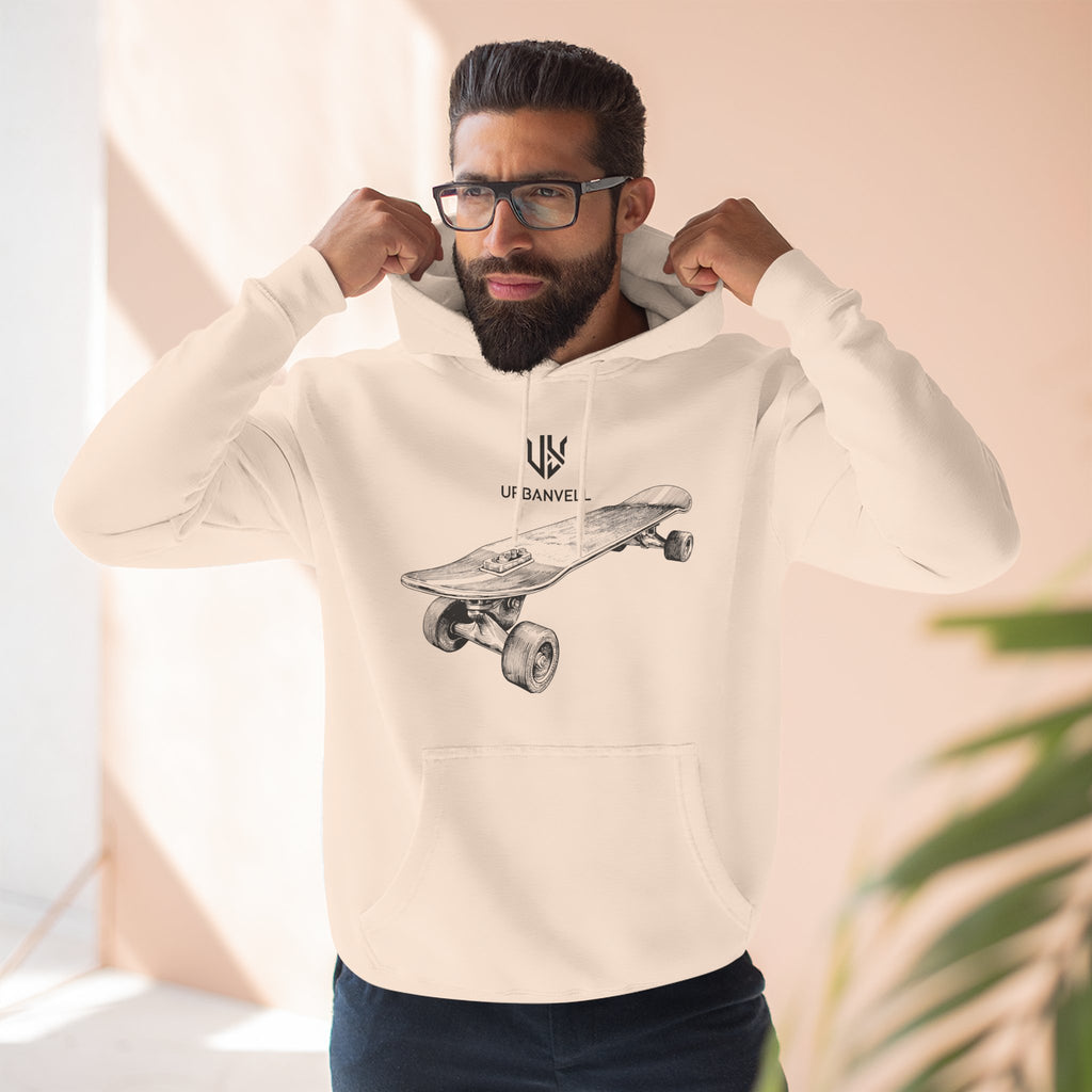 Skateboard Sketch Hoodie — URBANVELL Minimalist Hand-Drawn Skate Deck Pullover