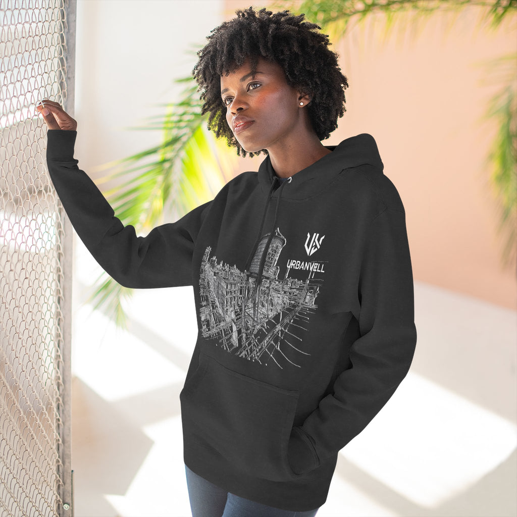 Water Tower Sketch Hoodie — URBANVELL Skyline Graphic Fleece Hoodie