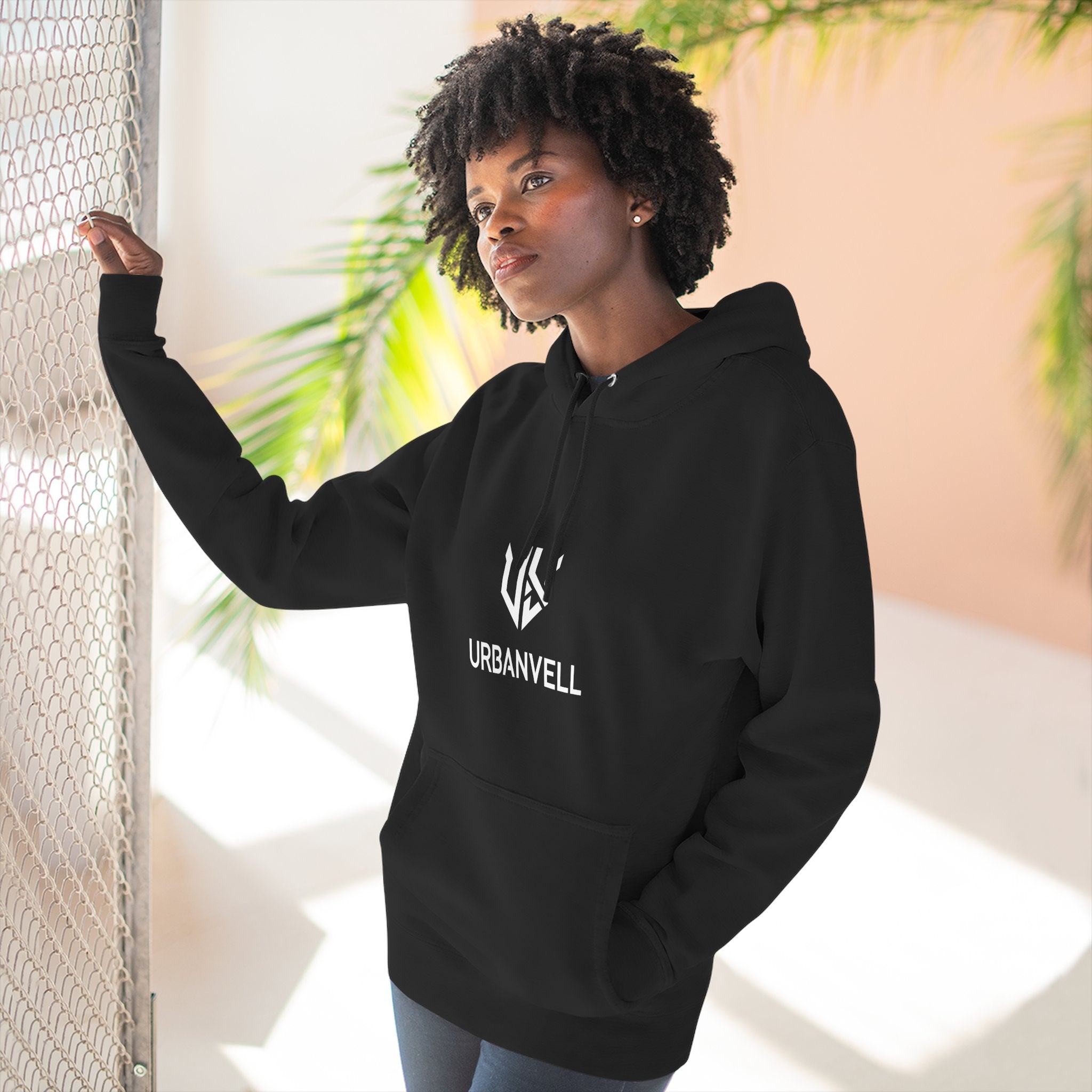 URBANVELL Centered Minimal Logo Hoodie — Classic Fleece Pullover
