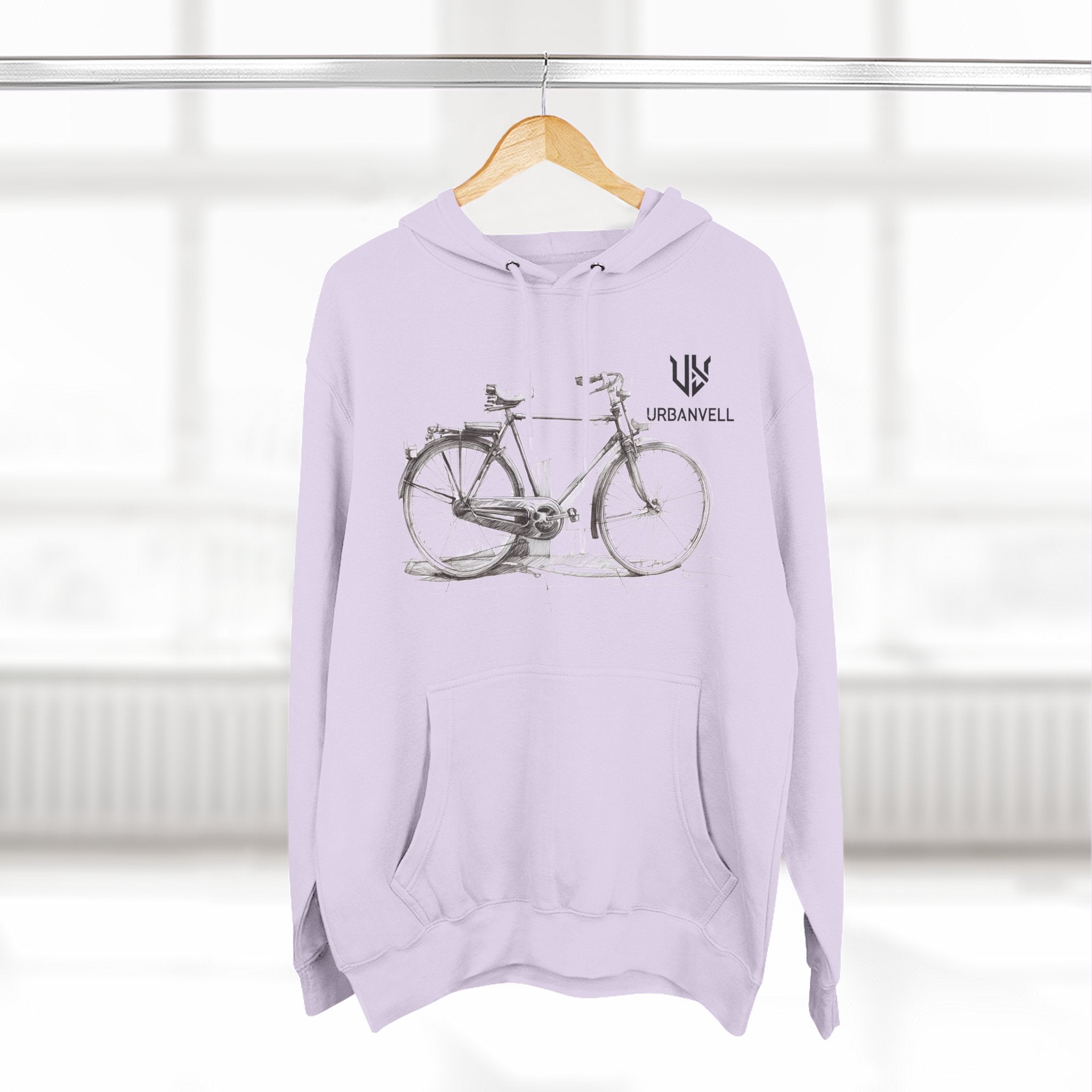 Bicycle Sketch Hoodie — URBANVELL Vintage Bike Illustration Fleece Pullover