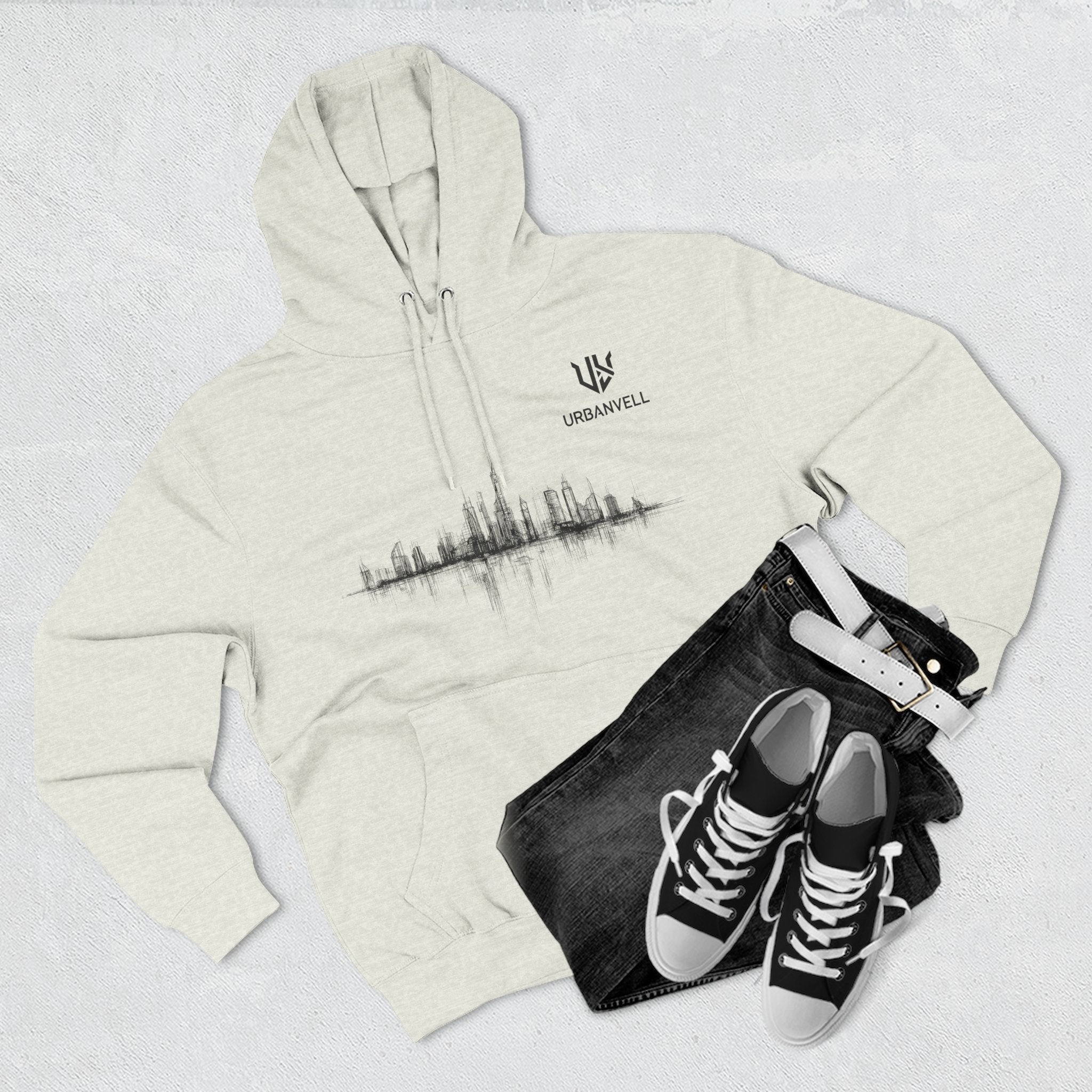 City Skyline Soundwave Hoodie — URBANVELL Minimal Urban Graphic Fleece Pullover