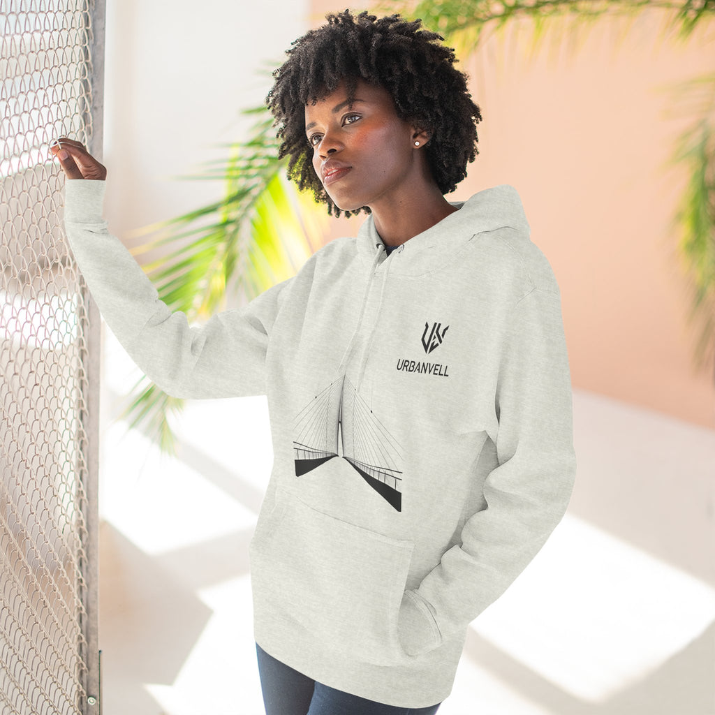 Minimalist Bridge Graphic Hoodie — URBANVELL Three-Panel Fleece Hoodie