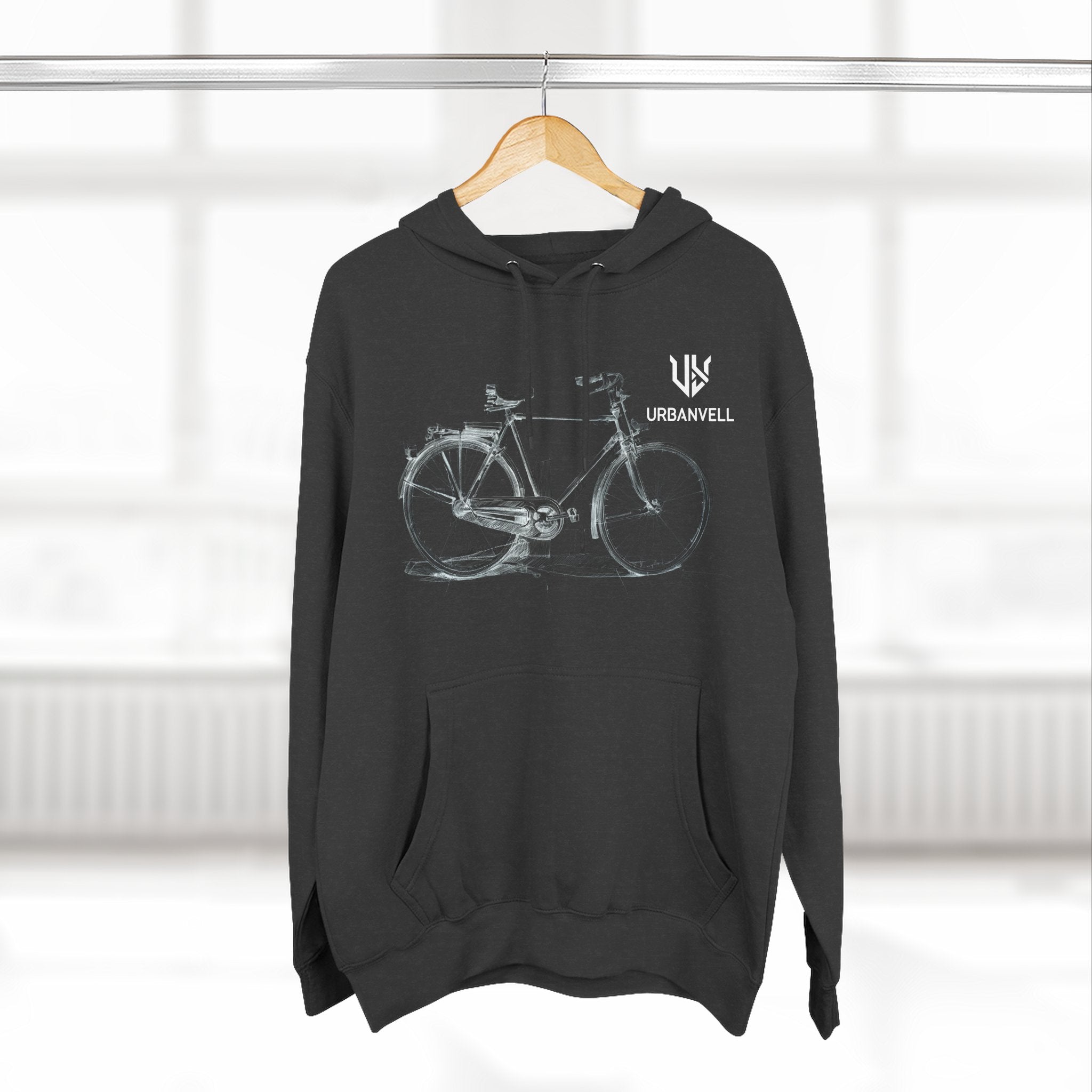 Bicycle Sketch Hoodie — URBANVELL Vintage Bike Illustration Fleece Pullover