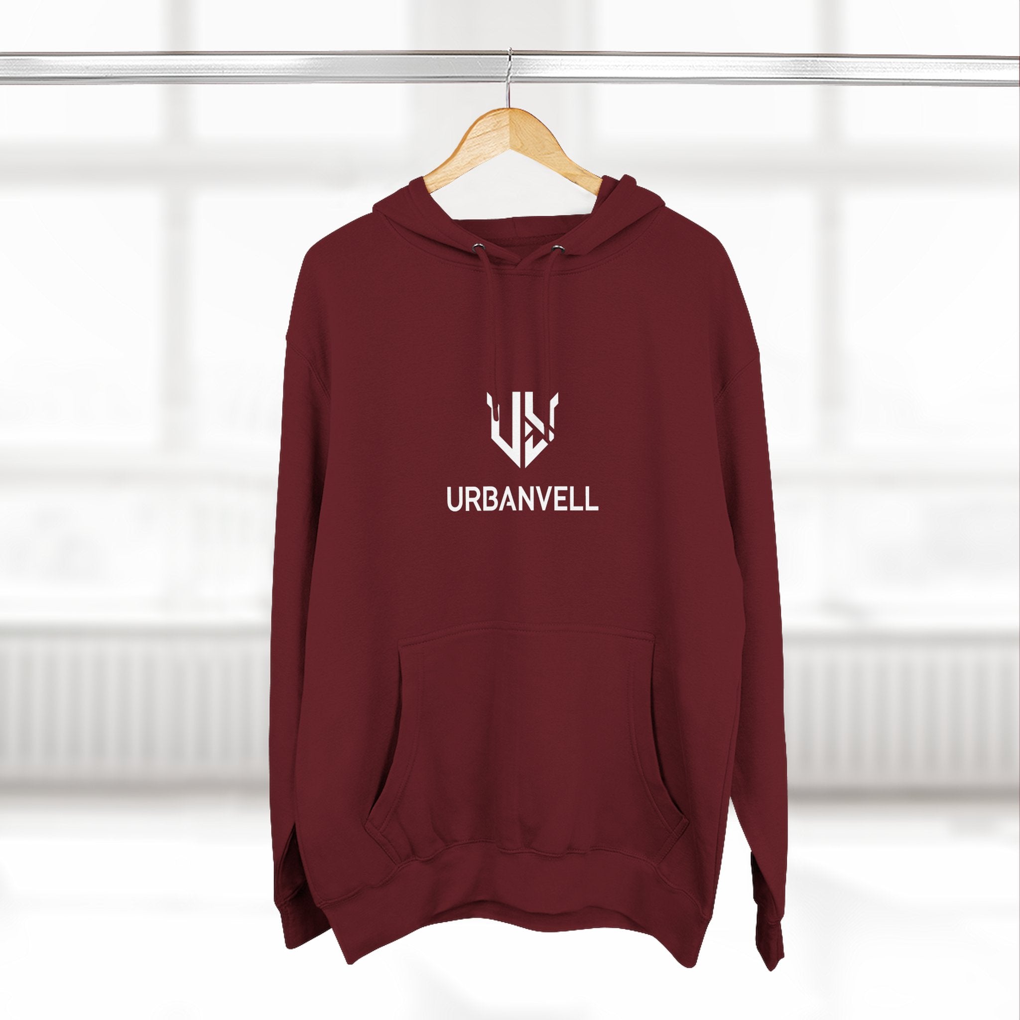 URBANVELL Centered Minimal Logo Hoodie — Classic Fleece Pullover