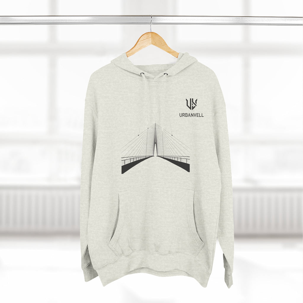 Minimalist Bridge Graphic Hoodie — URBANVELL Three-Panel Fleece Hoodie