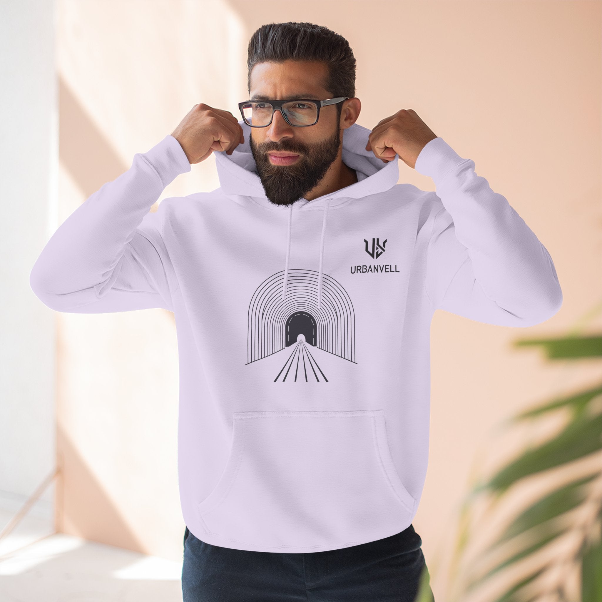 Minimalist Arch Tunnel Hoodie — URBANVELL Logo Fleece Pullover