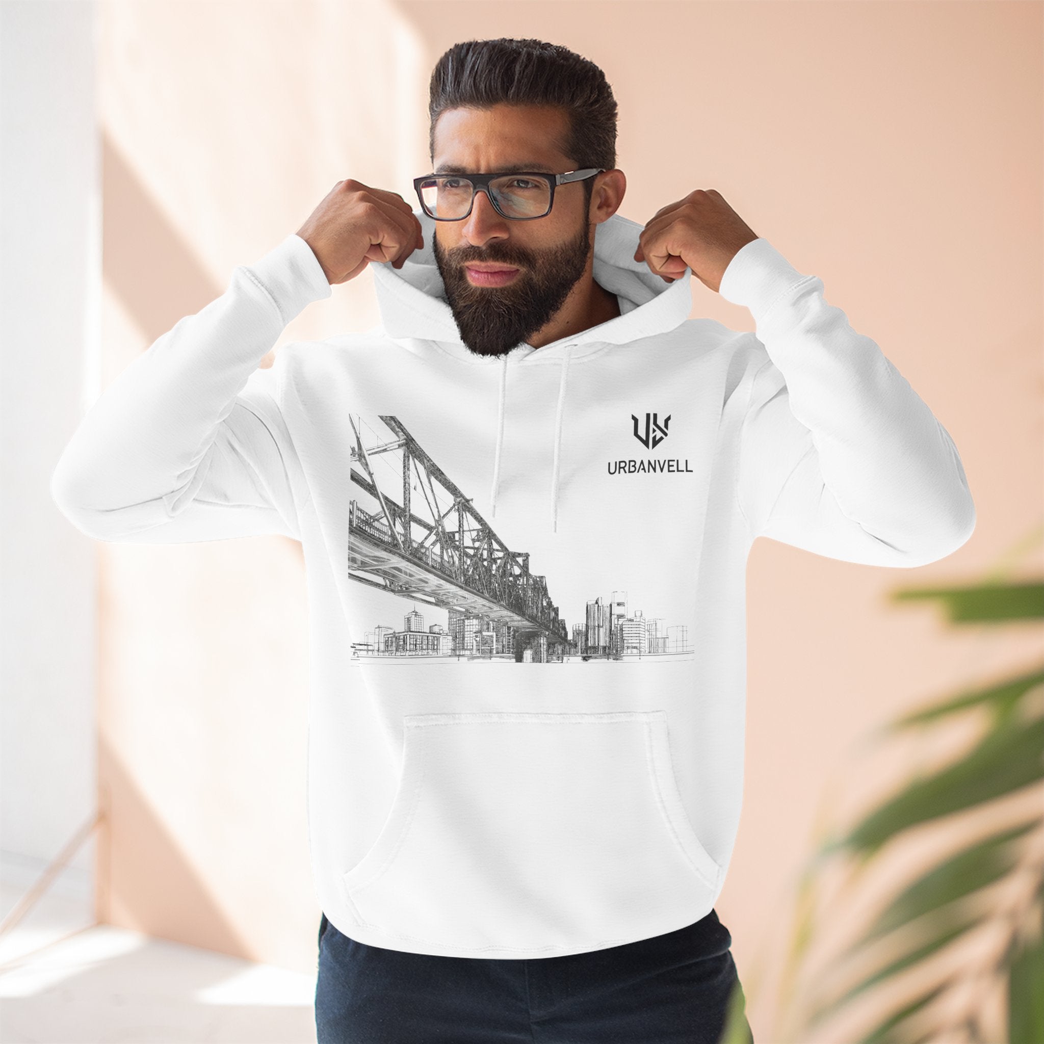 Railway Bridge Skyline Hoodie — URBANVELL Architectural Graphic Pullover