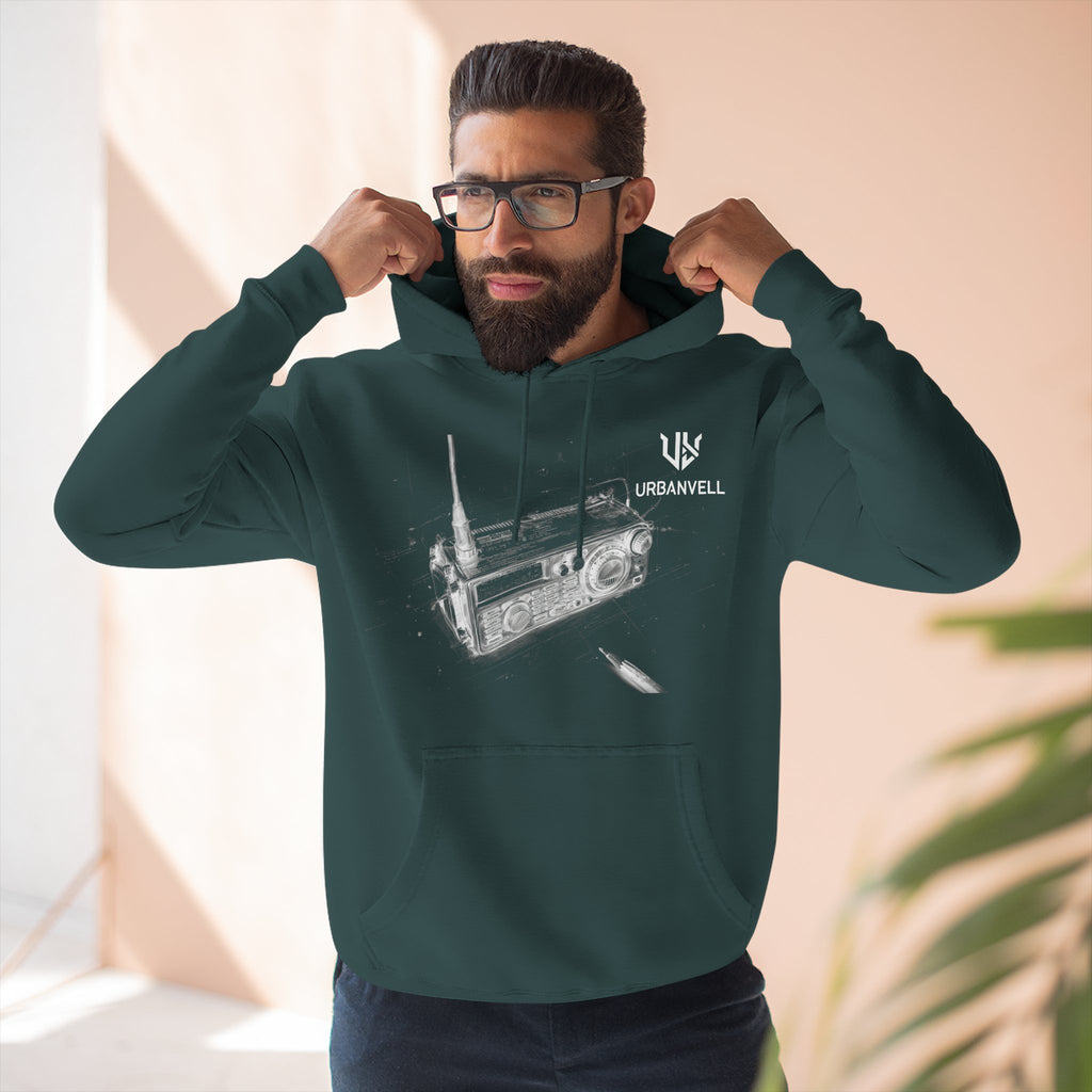 Walkie-Talkie Radio Sketch Hoodie — URBANVELL Minimal Urban Radio Graphic Fleece Pullover