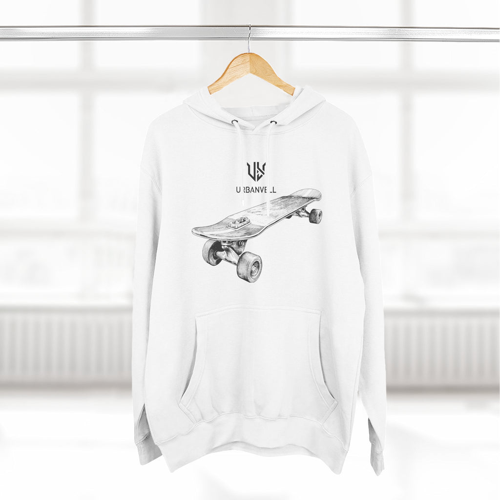 Skateboard Sketch Hoodie — URBANVELL Minimalist Hand-Drawn Skate Deck Pullover