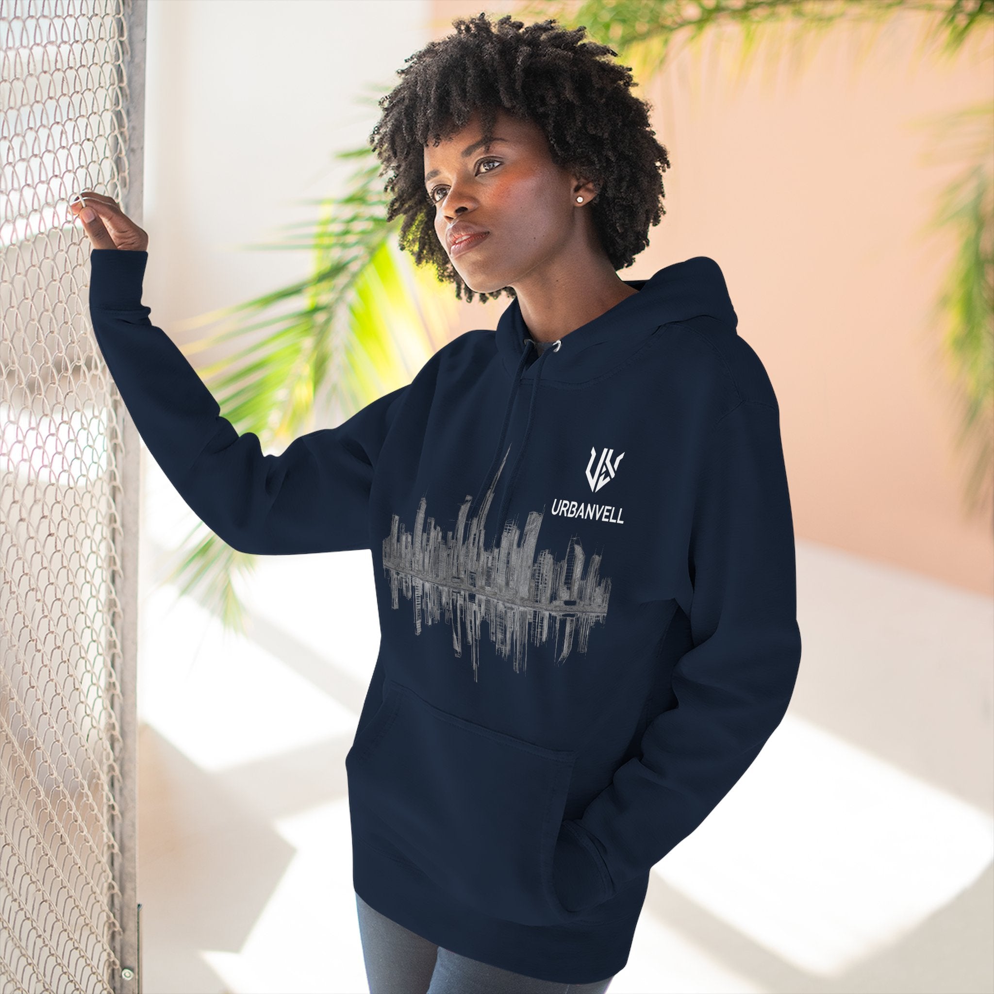 City Skyline Hoodie — URBANVELL Minimal Urban Sketch Fleece Pullover