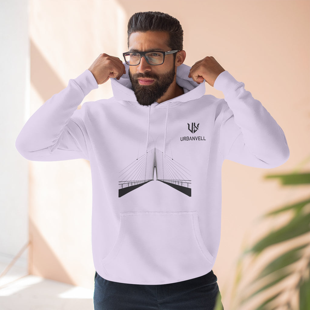 Minimalist Bridge Graphic Hoodie — URBANVELL Three-Panel Fleece Hoodie