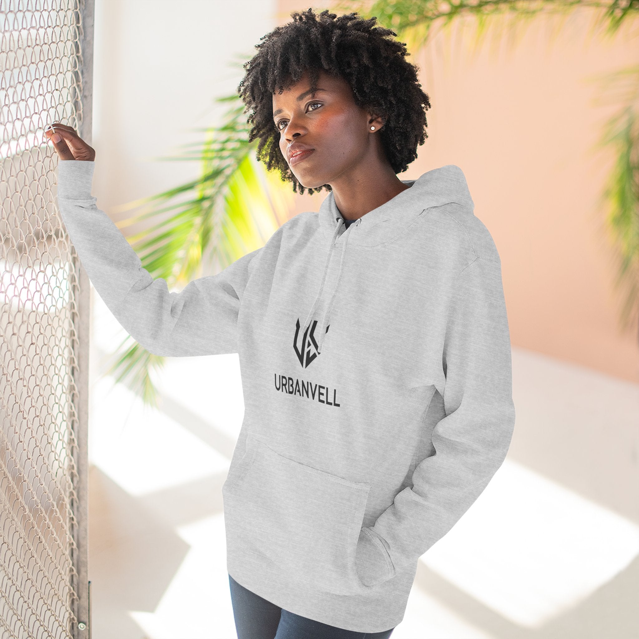 URBANVELL Centered Minimal Logo Hoodie — Classic Fleece Pullover