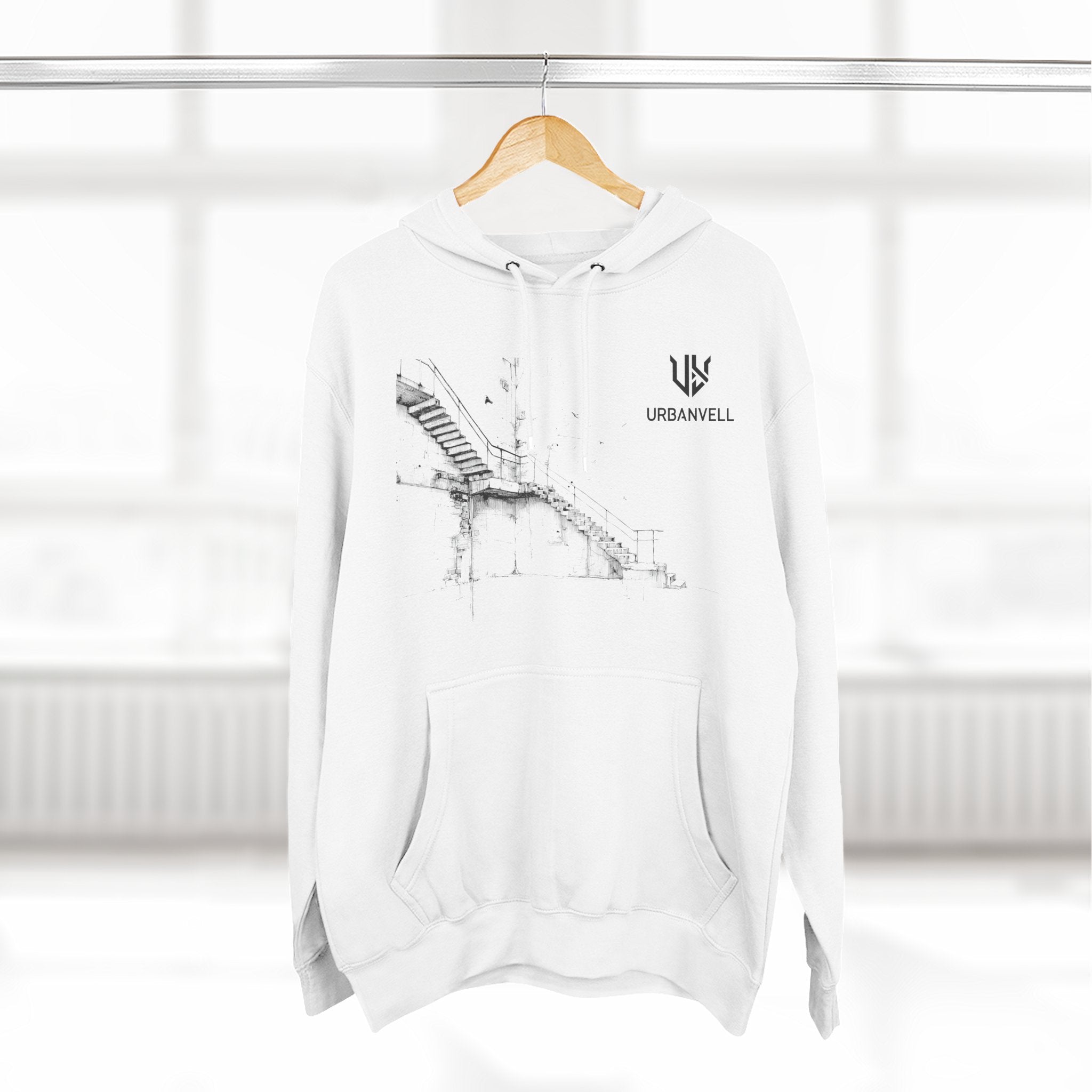 Industrial Staircase Sketch Hoodie — URBANVELL Minimal Architectural Pullover