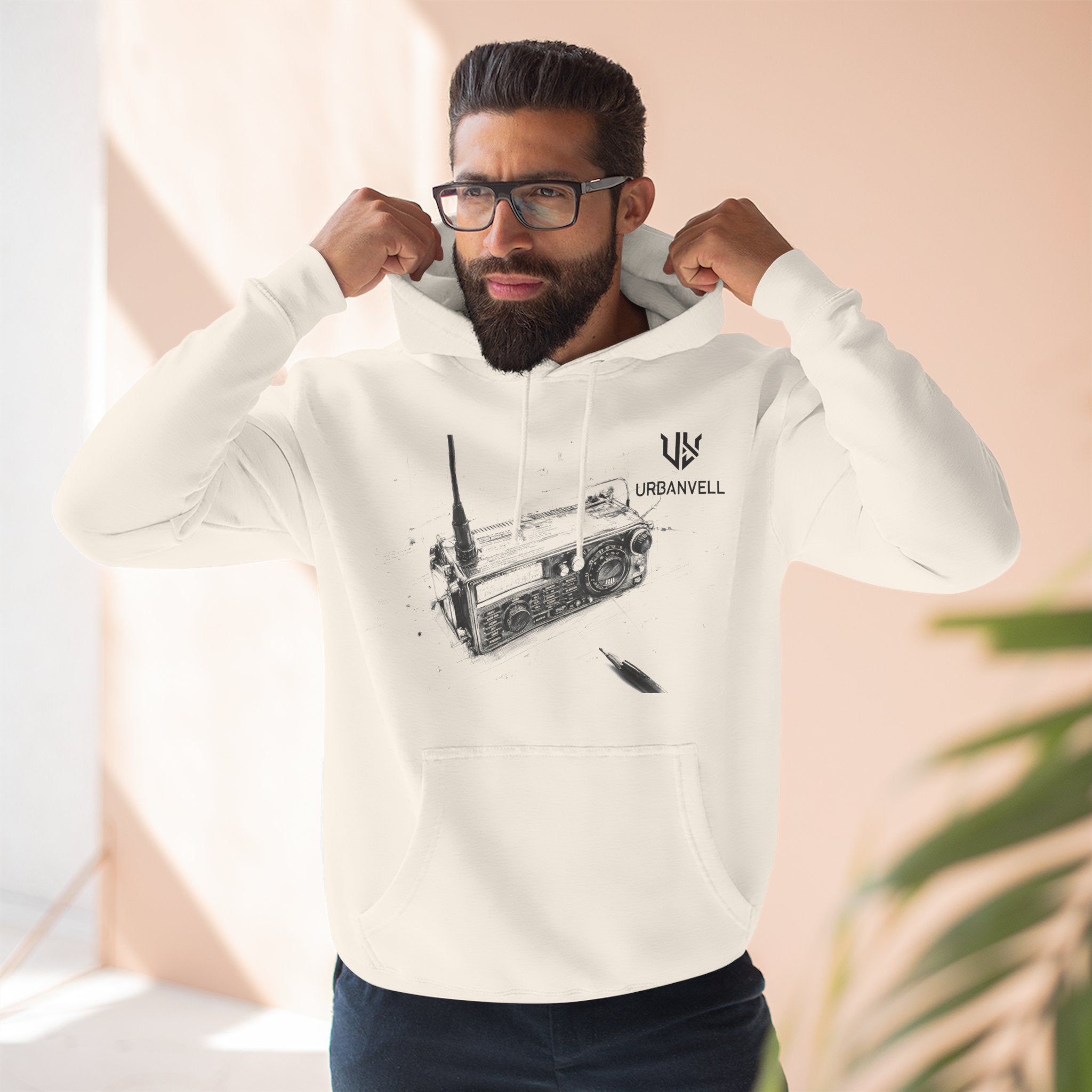 Walkie-Talkie Radio Sketch Hoodie — URBANVELL Minimal Urban Radio Graphic Fleece Pullover