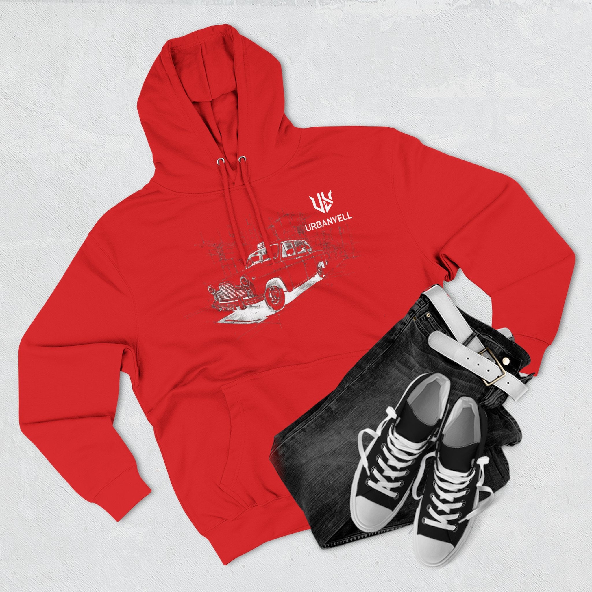 Old City Cab Illustration Hoodie — URBANVELL Classic Convertible Graphic Hoodie