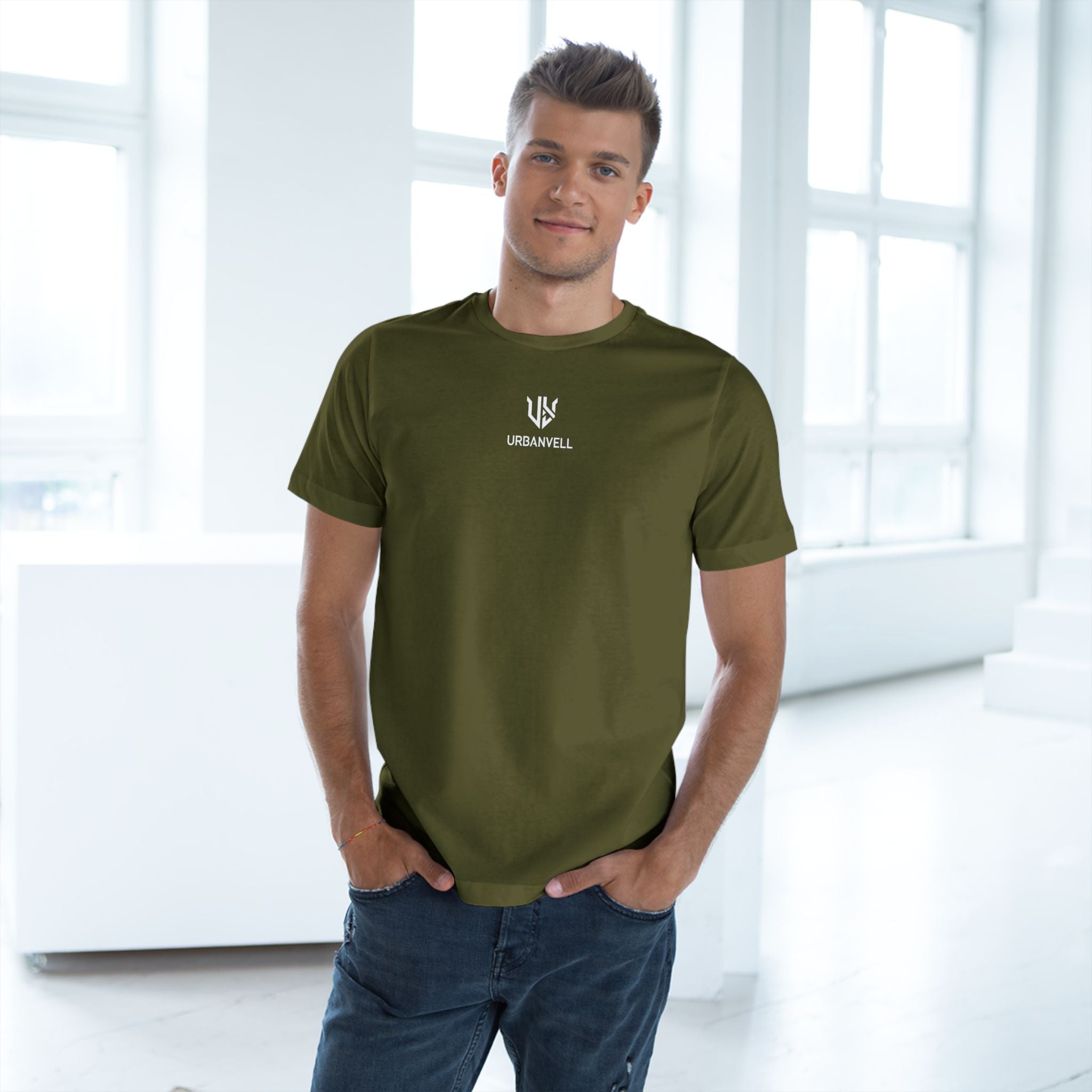Minimal UrbanVell Centered Logo T‑Shirt — URBANVELL Clean Small Chest Logo Tee