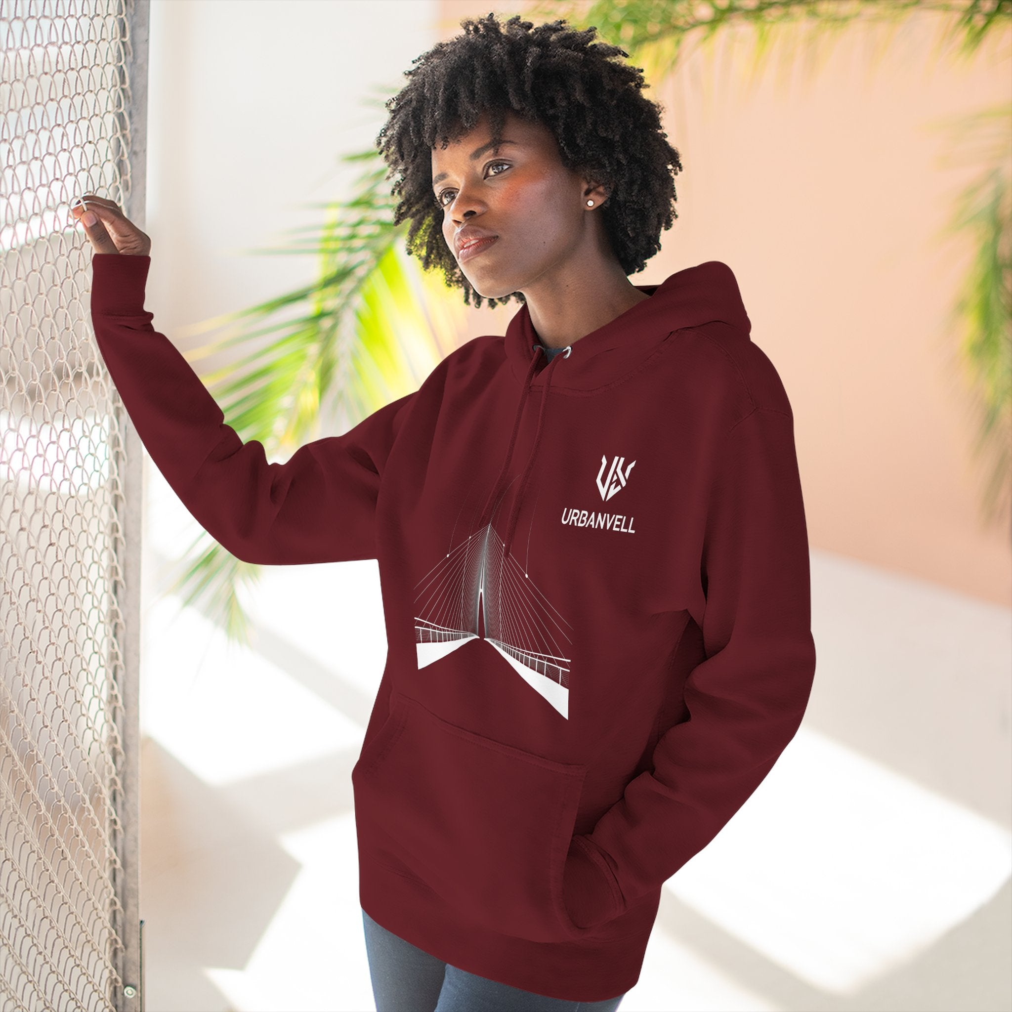 Minimalist Bridge Graphic Hoodie — URBANVELL Three-Panel Fleece Hoodie