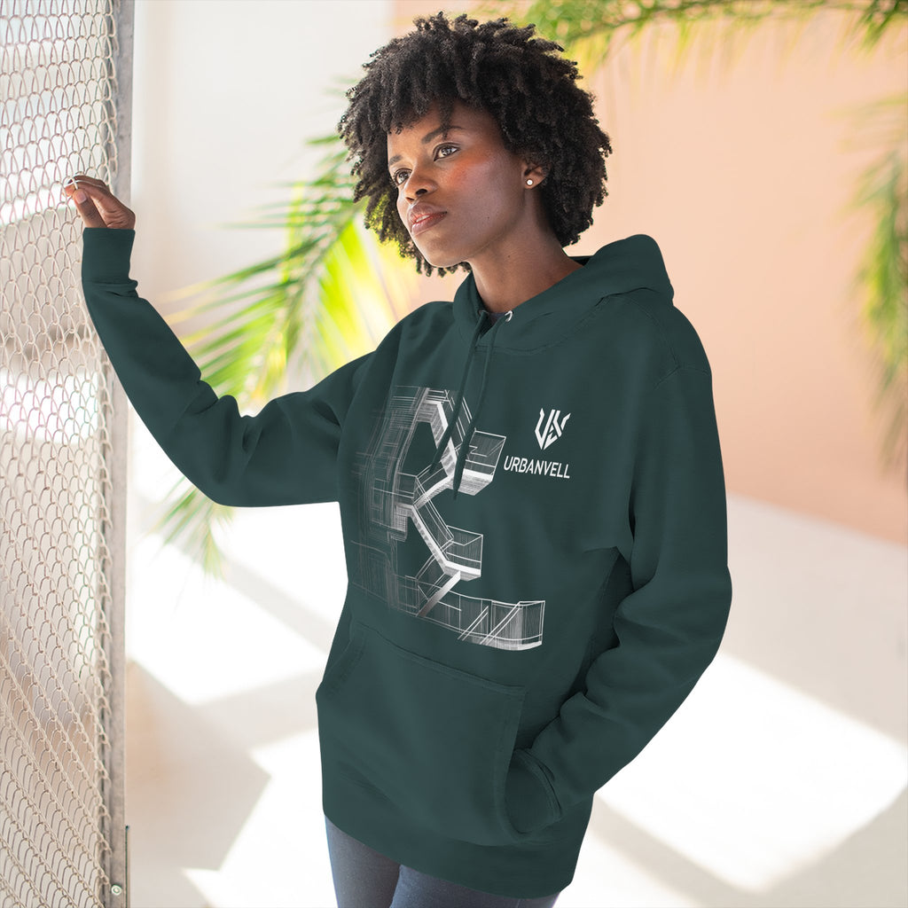 Architectural Fire Escape Stairs Sketch Hoodie — URBANVELL Three-Panel Fleece Pullover