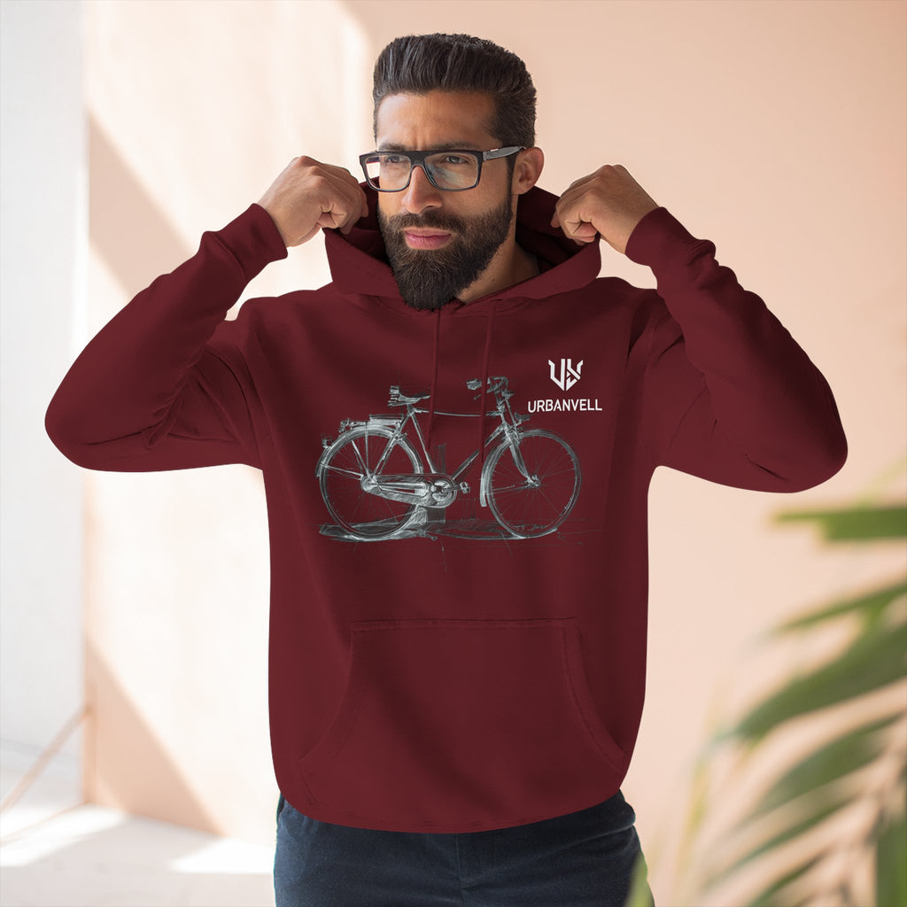 Bicycle Sketch Hoodie — URBANVELL Vintage Bike Illustration Fleece Pullover