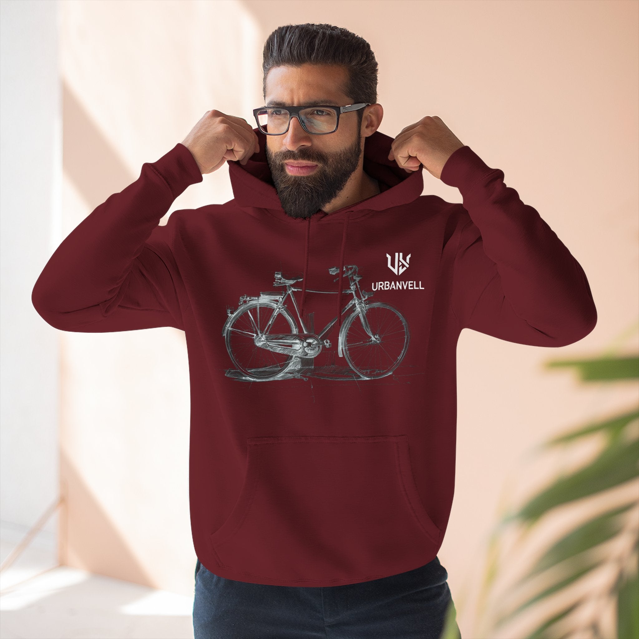 Bicycle Sketch Hoodie — URBANVELL Vintage Bike Illustration Fleece Pullover