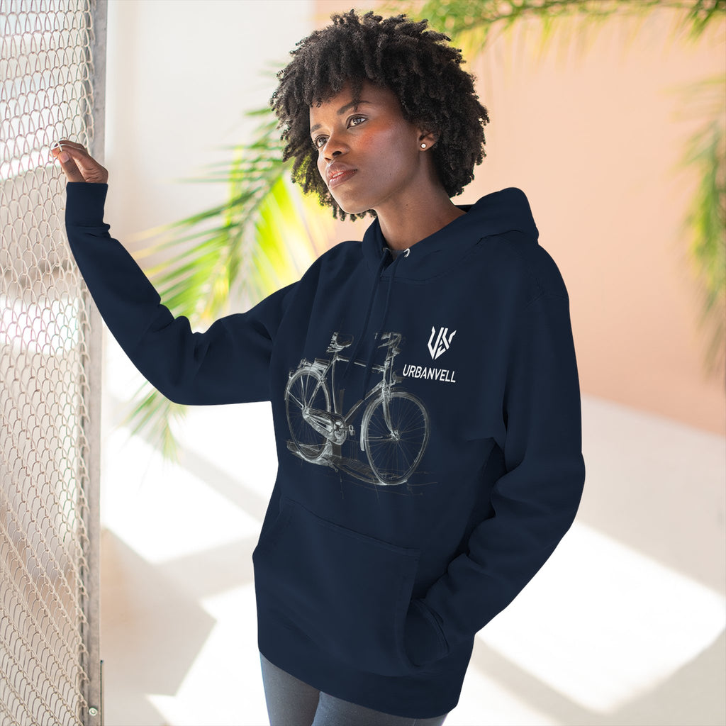 Bicycle Sketch Hoodie — URBANVELL Vintage Bike Illustration Fleece Pullover