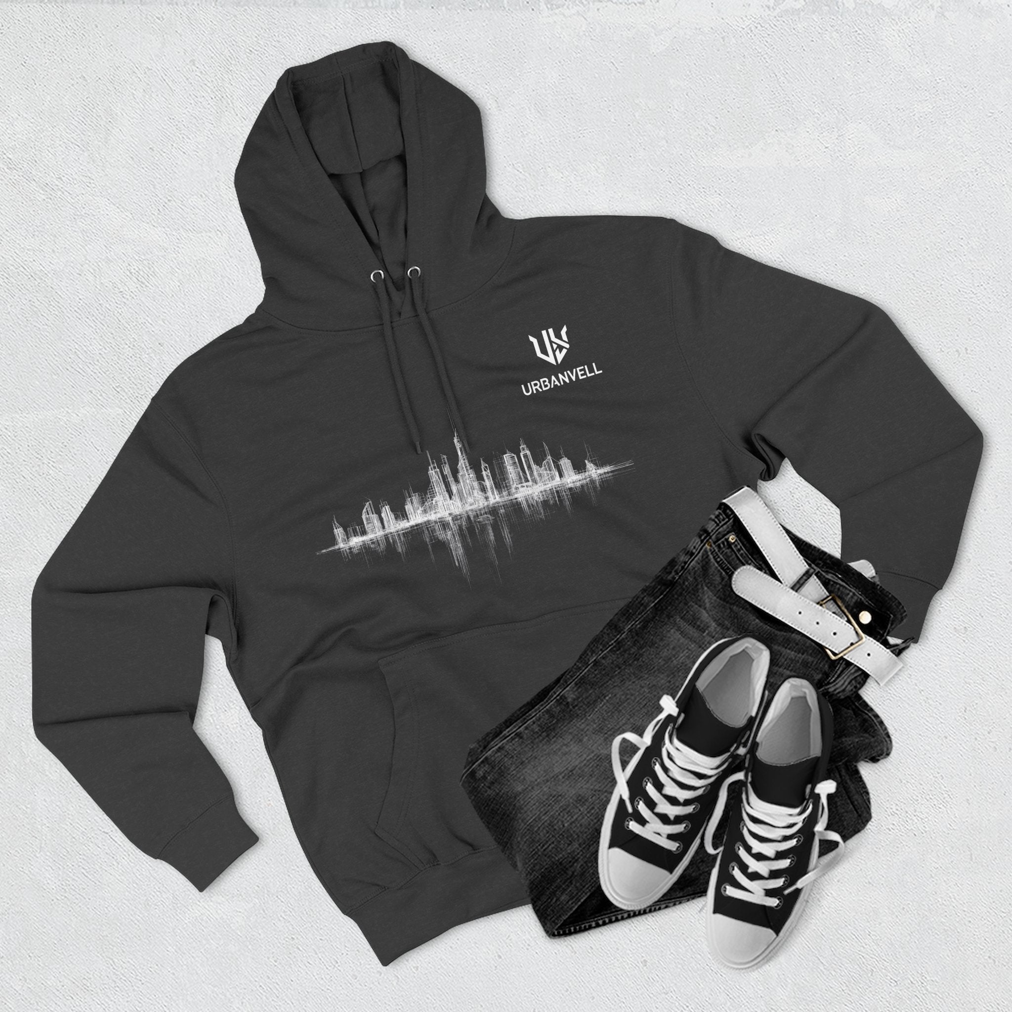 City Skyline Soundwave Hoodie — URBANVELL Minimal Urban Graphic Fleece Pullover