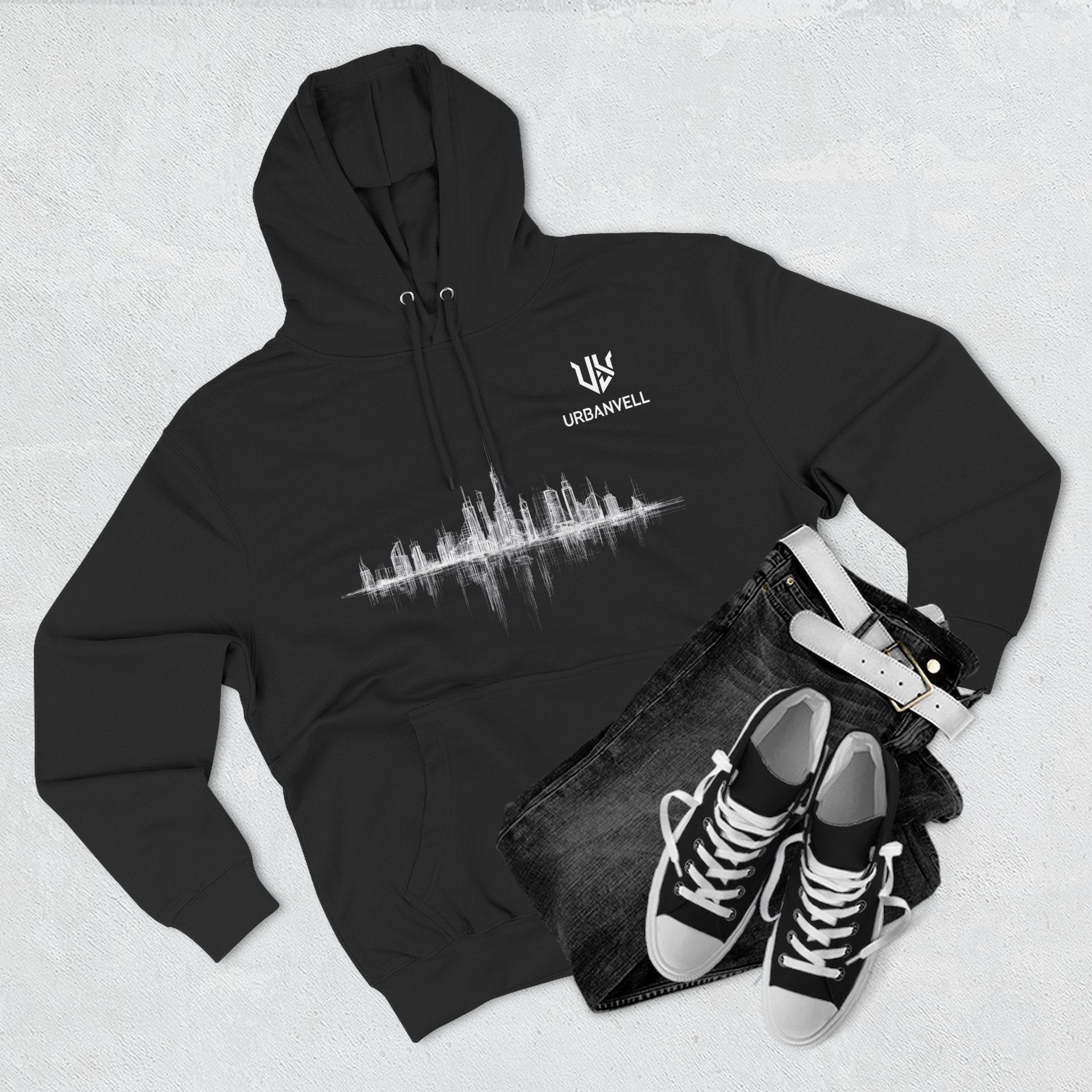 City Skyline Soundwave Hoodie — URBANVELL Minimal Urban Graphic Fleece Pullover