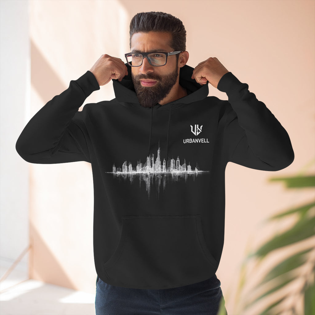 City Skyline Soundwave Hoodie — URBANVELL Minimal Urban Graphic Fleece Pullover