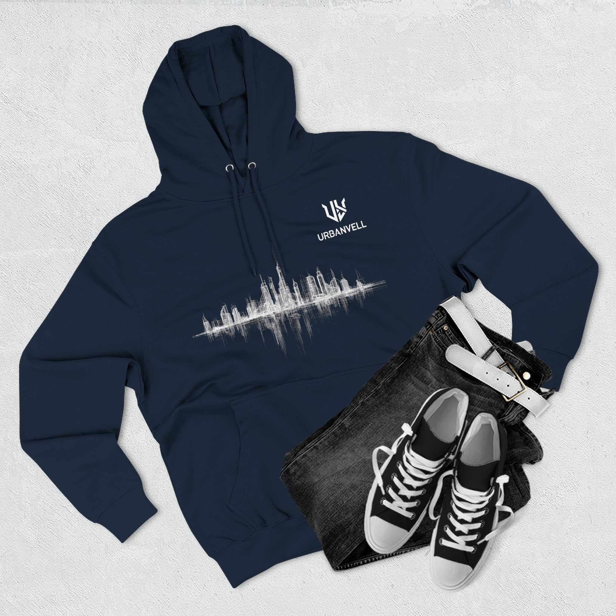 City Skyline Soundwave Hoodie — URBANVELL Minimal Urban Graphic Fleece Pullover