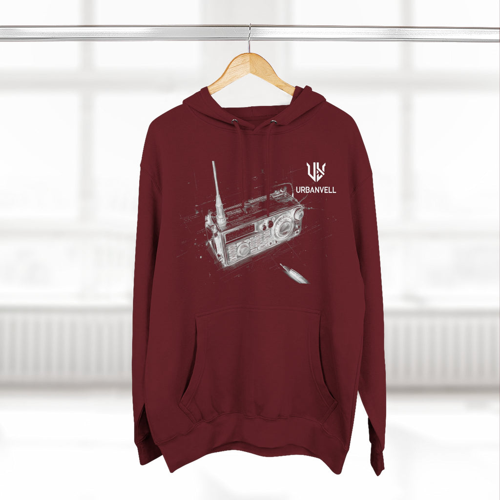 Walkie-Talkie Radio Sketch Hoodie — URBANVELL Minimal Urban Radio Graphic Fleece Pullover