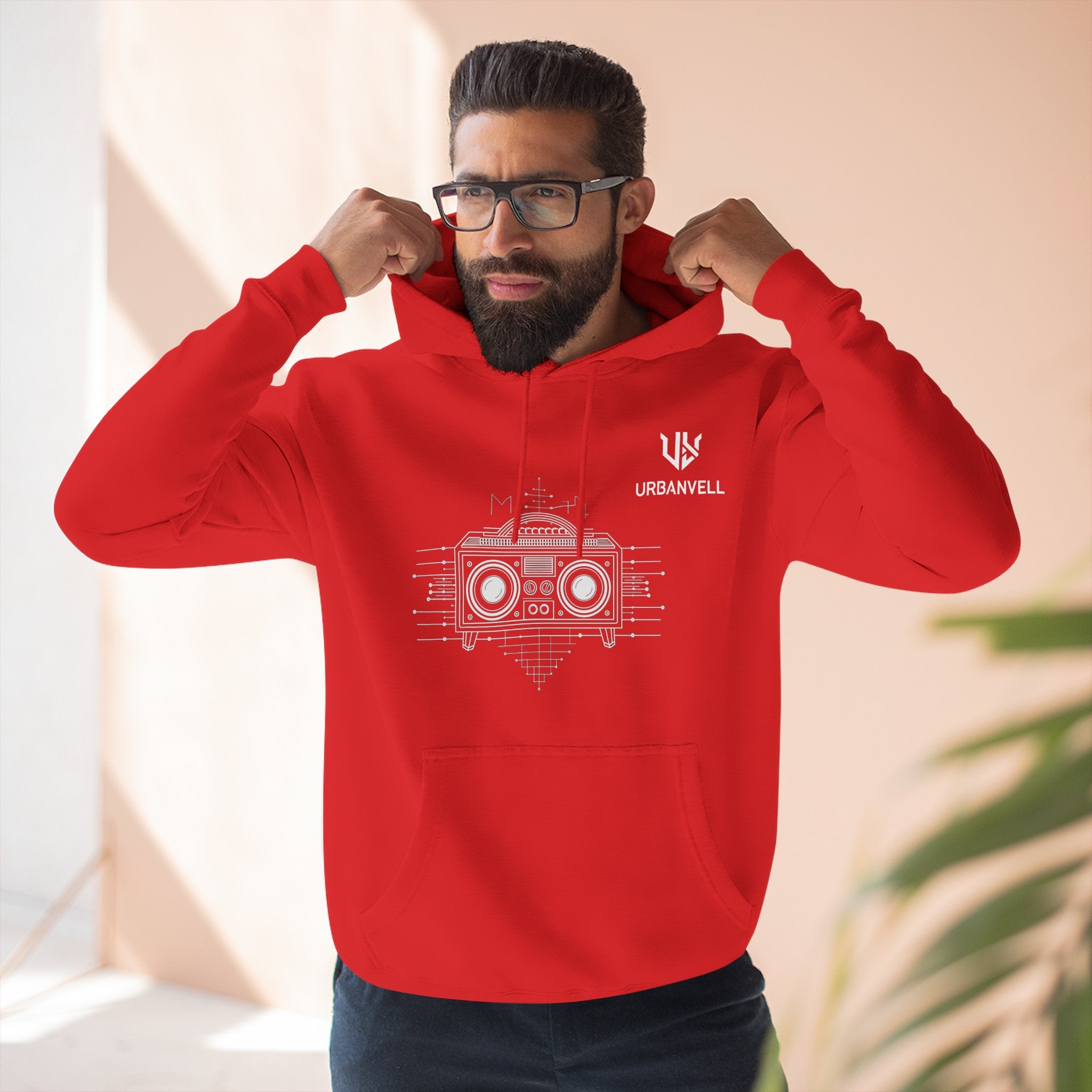 Boombox Graphic Hoodie — URBANVELL Minimalist Retro Cassette Stereo Sweatshirt