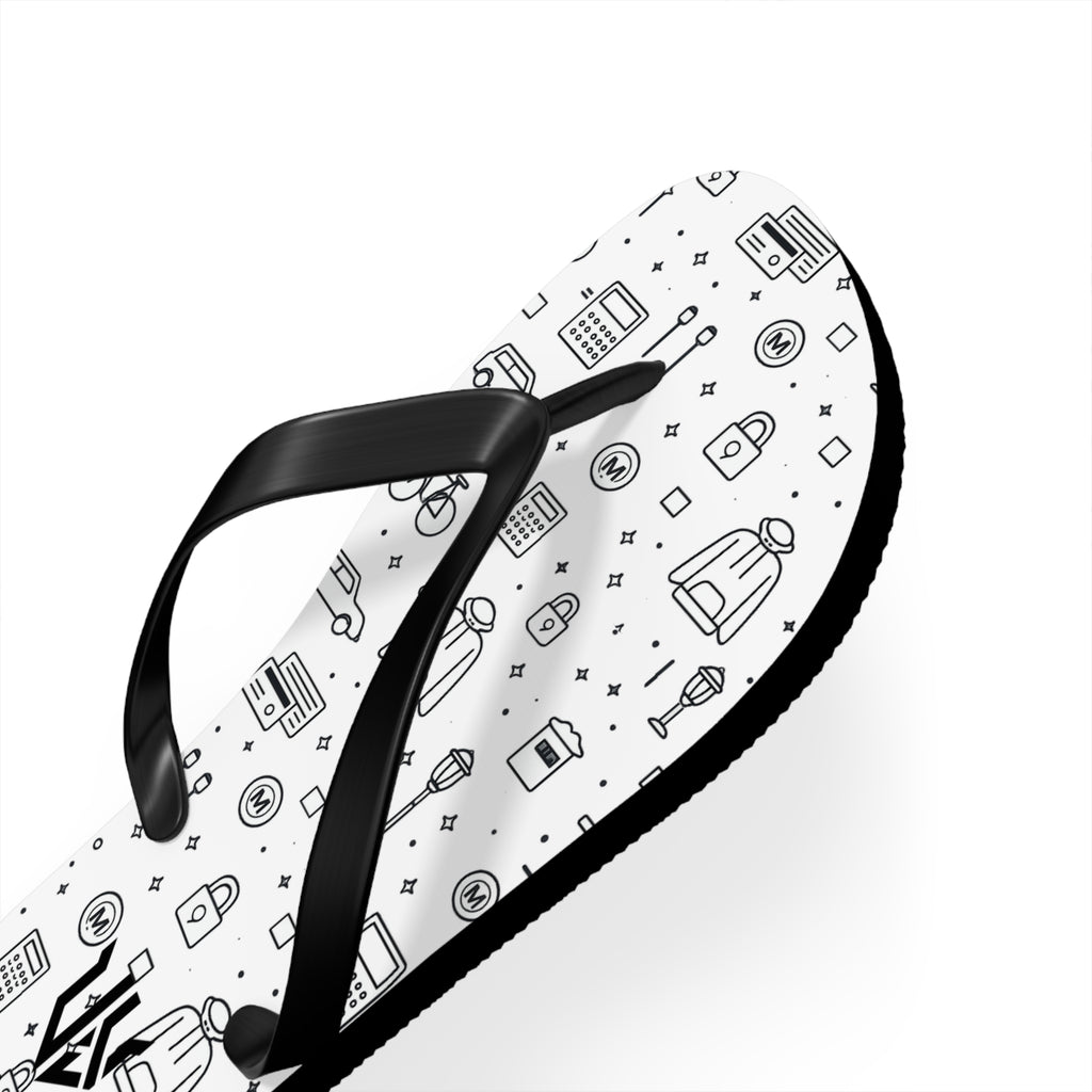 Urban Pattern Flip Flops — Monochrome City Icons Beach Sandals