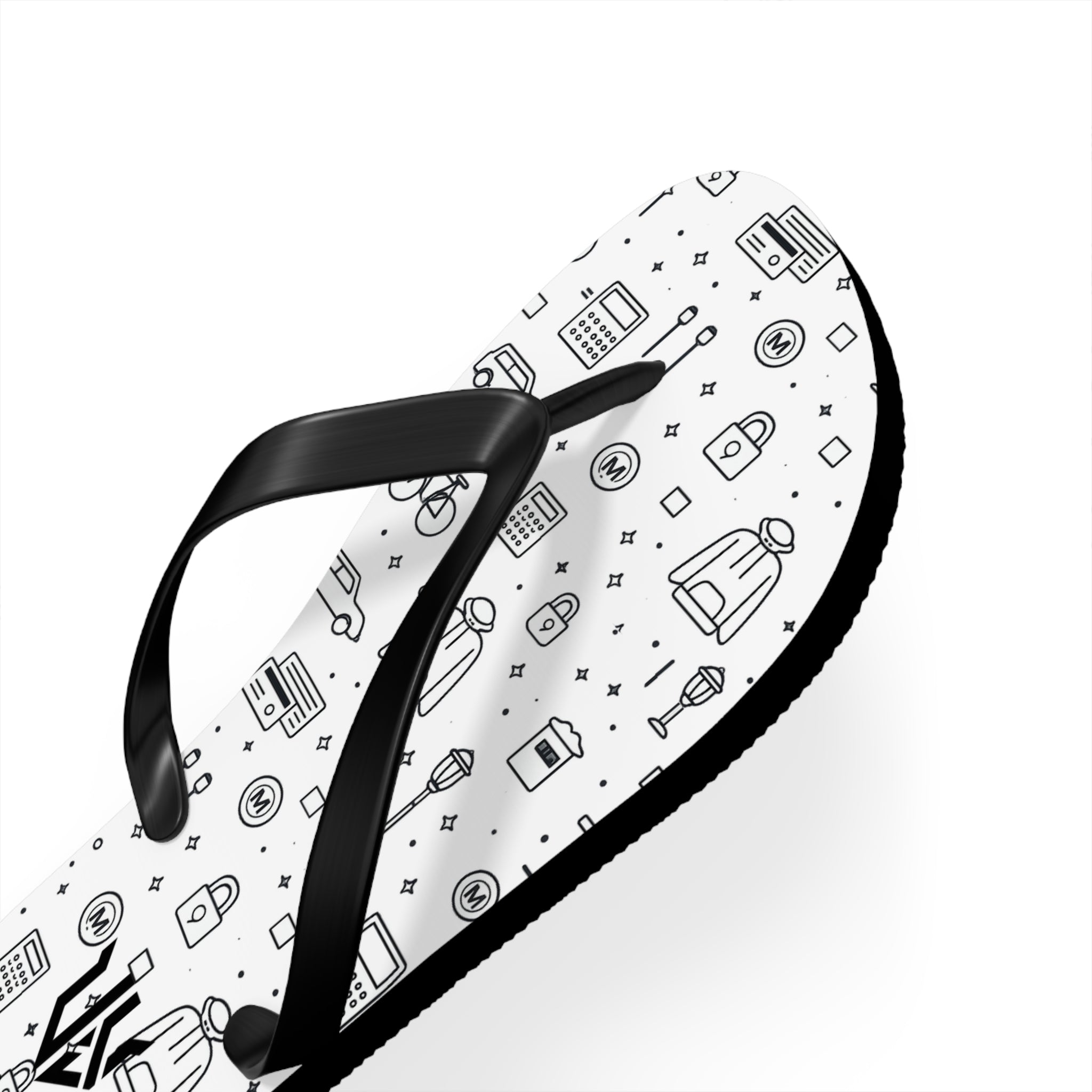 Urban Pattern Flip Flops — Monochrome City Icons Beach Sandals