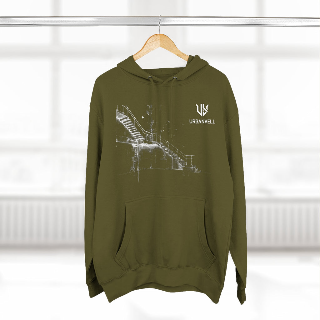 Industrial Staircase Sketch Hoodie — URBANVELL Minimal Architectural Pullover