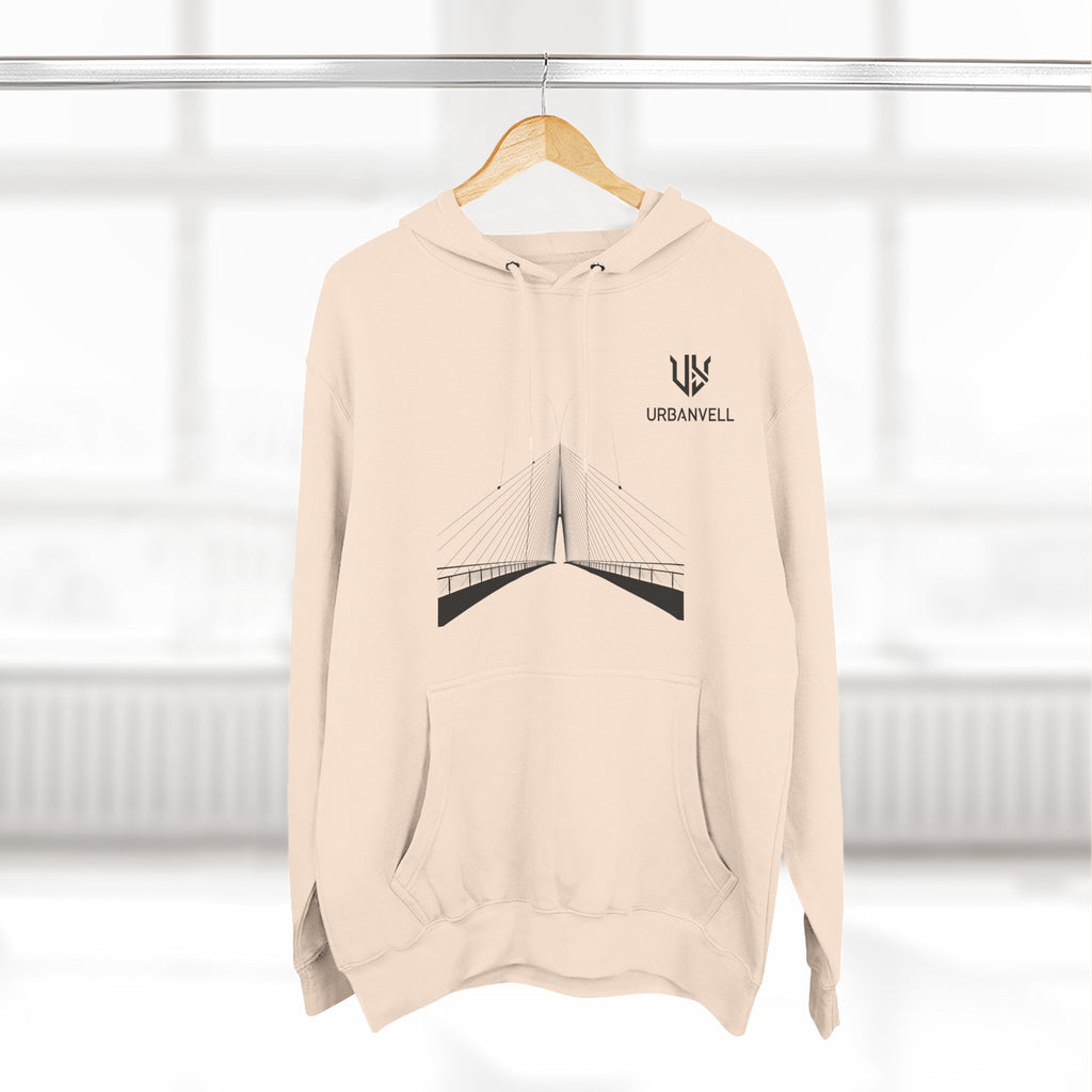 Minimalist Bridge Graphic Hoodie — URBANVELL Three-Panel Fleece Hoodie