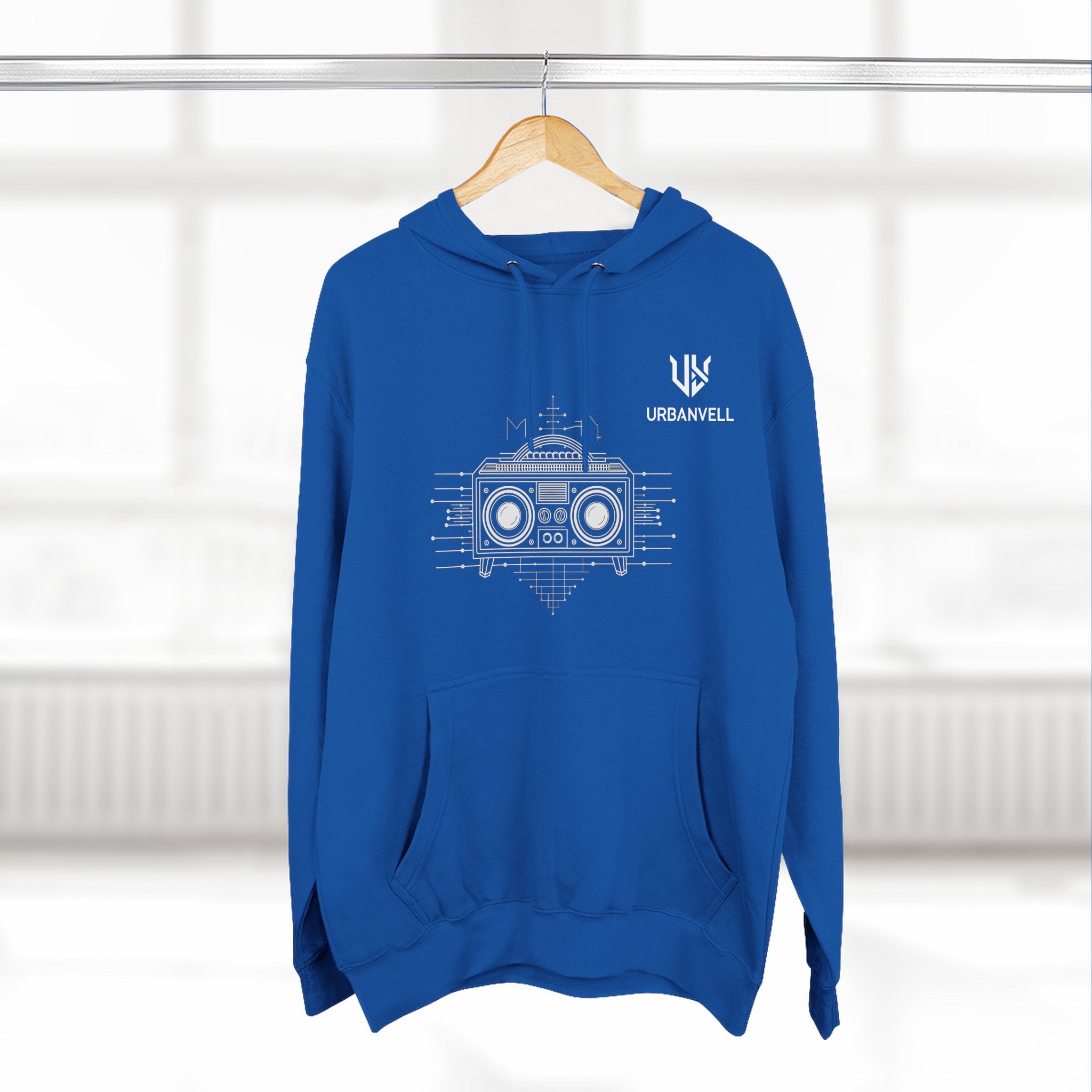 Boombox Graphic Hoodie — URBANVELL Minimalist Retro Cassette Stereo Sweatshirt
