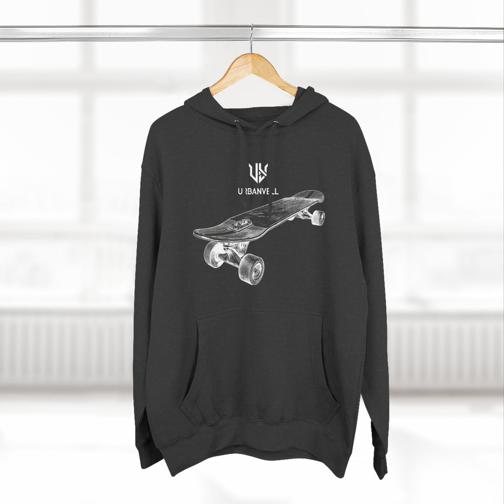 Skateboard Sketch Hoodie — URBANVELL Minimalist Hand-Drawn Skate Deck Pullover