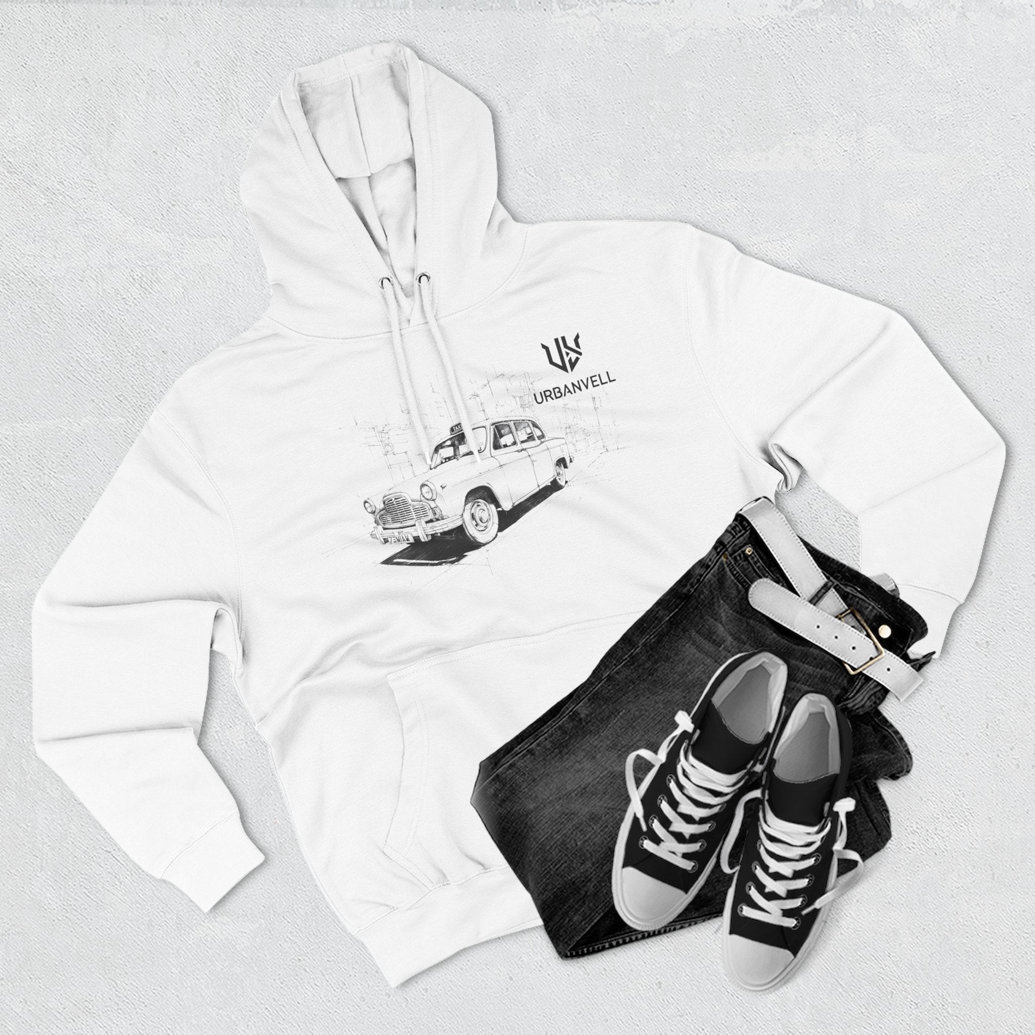 Old City Cab Illustration Hoodie — URBANVELL Classic Convertible Graphic Hoodie