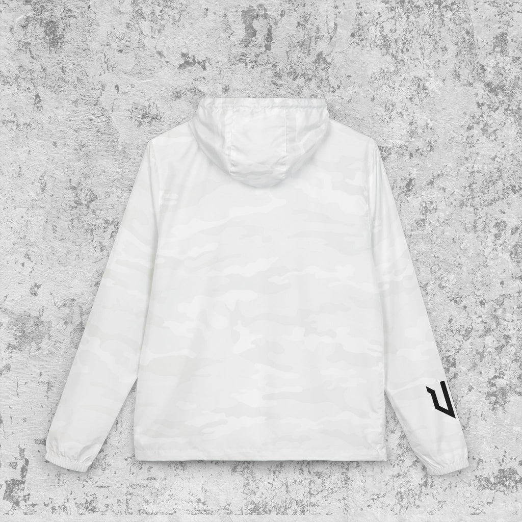 White Camo Windbreaker Jacket with URBANVELL Logo — Lightweight Full-Zip Hooded Jacket