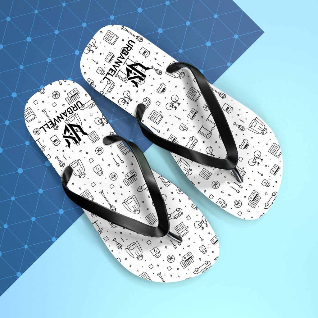Urban Pattern Flip Flops — Monochrome City Icons Beach Sandals