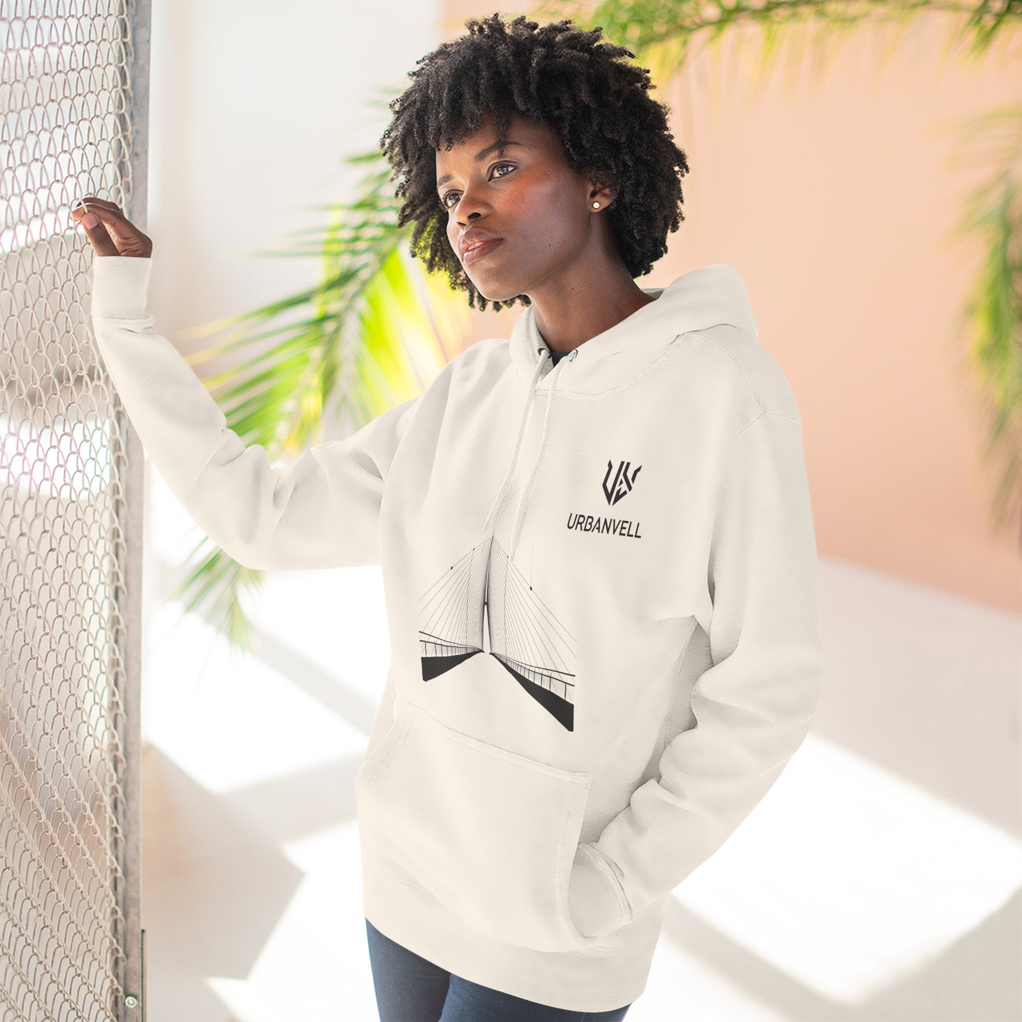 Minimalist Bridge Graphic Hoodie — URBANVELL Three-Panel Fleece Hoodie