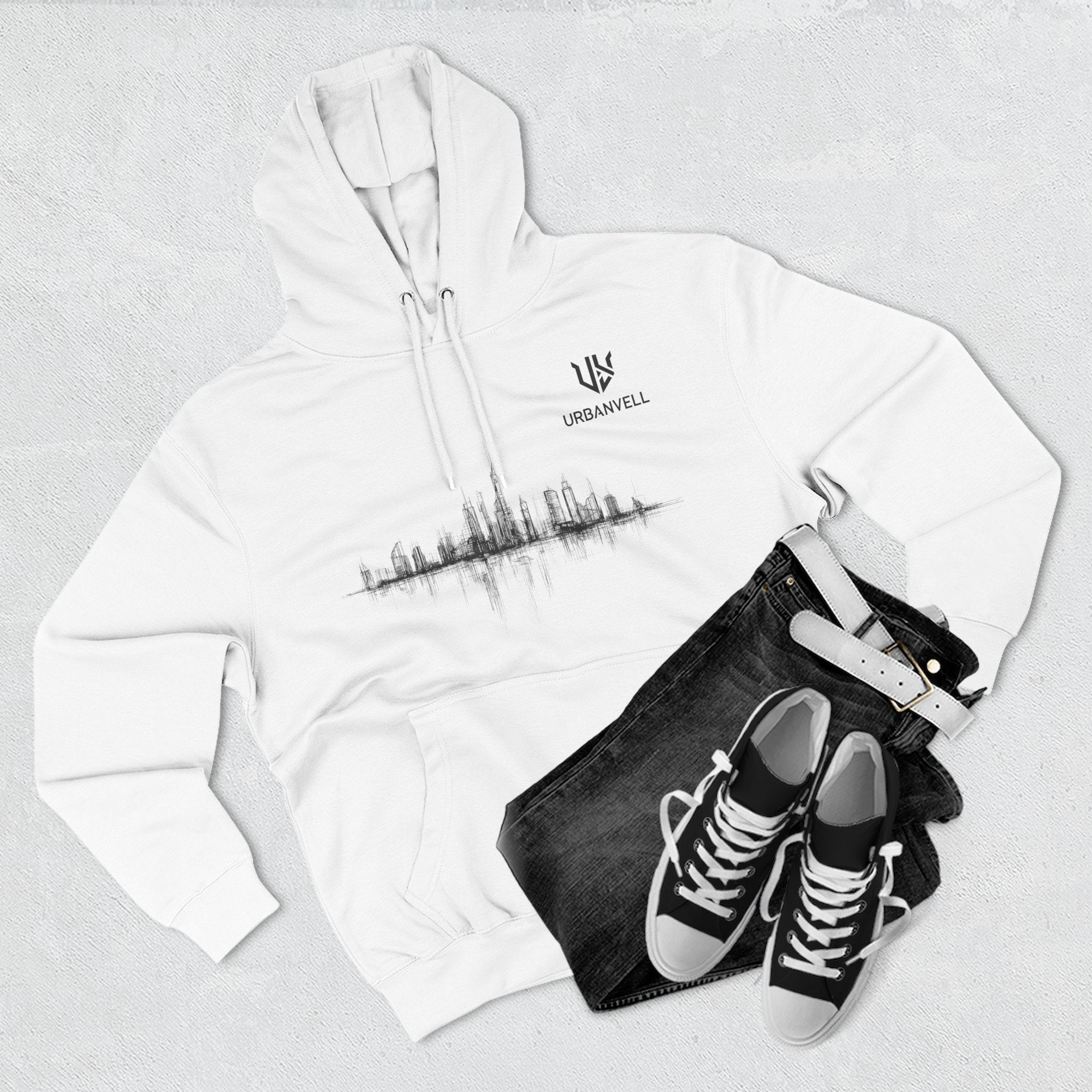 City Skyline Soundwave Hoodie — URBANVELL Minimal Urban Graphic Fleece Pullover