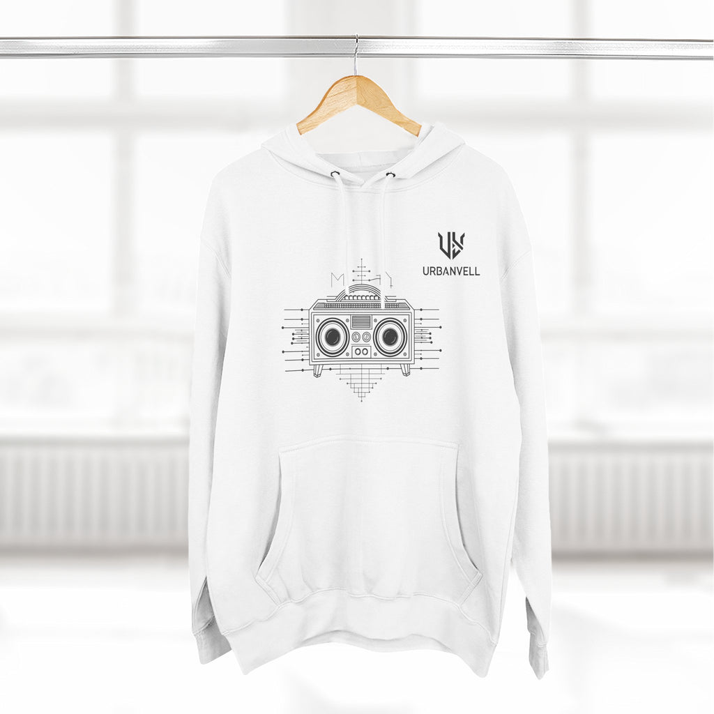 Boombox Graphic Hoodie — URBANVELL Minimalist Retro Cassette Stereo Sweatshirt
