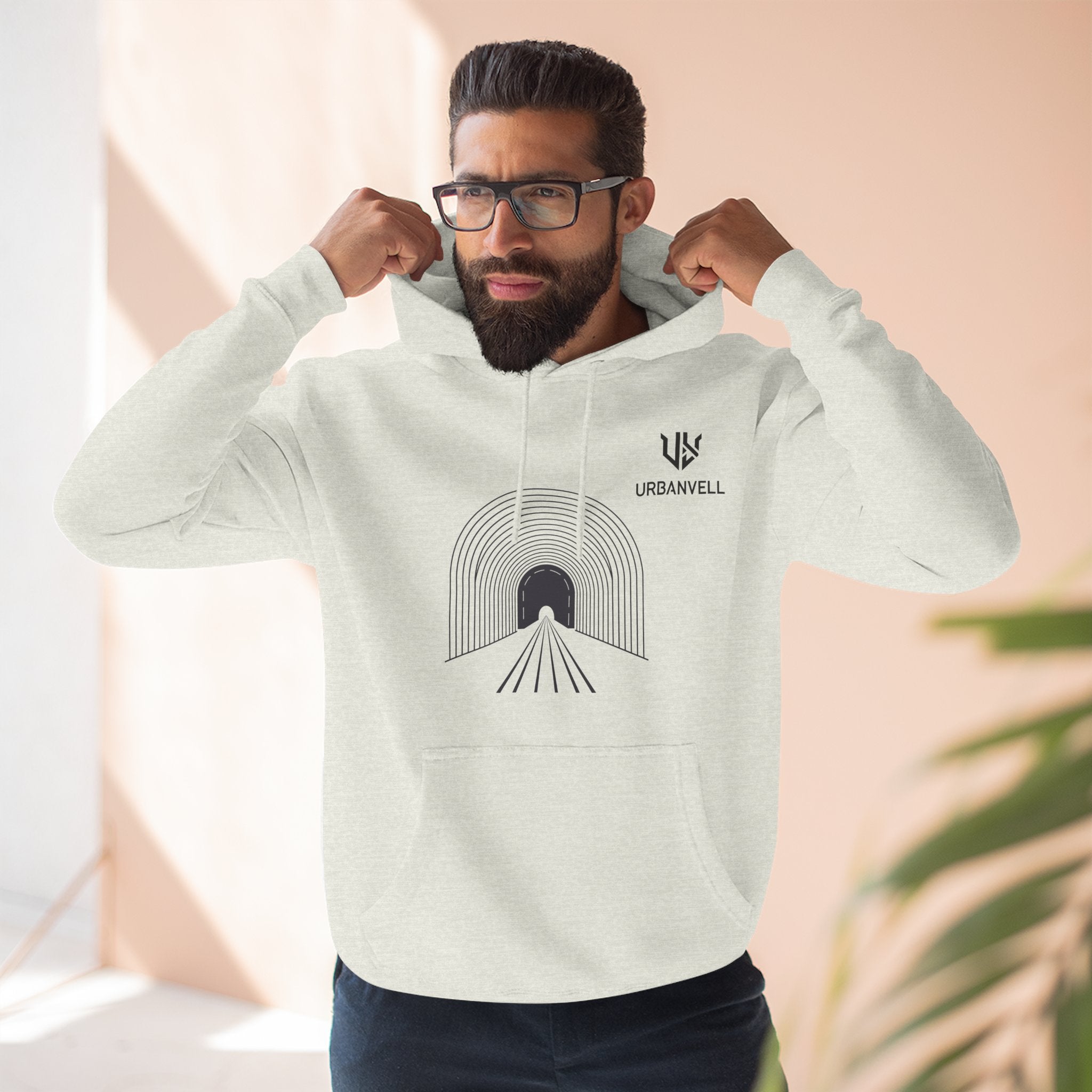 Minimalist Arch Tunnel Hoodie — URBANVELL Logo Fleece Pullover