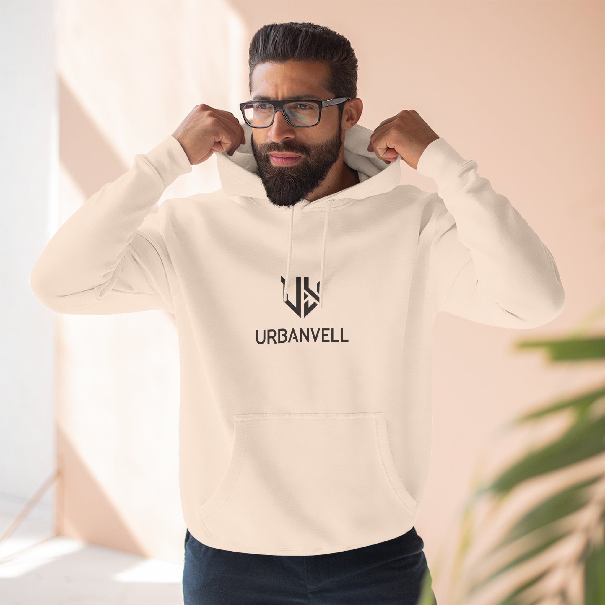 URBANVELL Centered Minimal Logo Hoodie — Classic Fleece Pullover