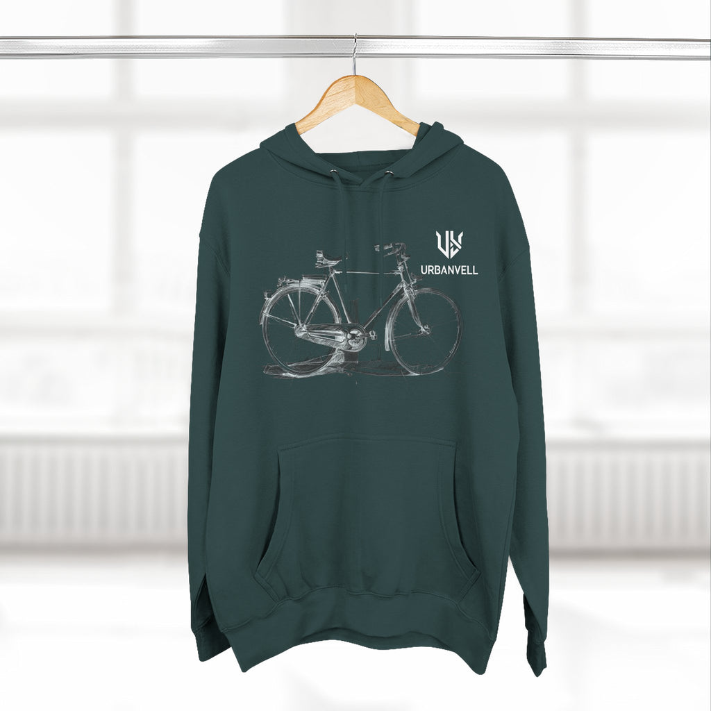 Bicycle Sketch Hoodie — URBANVELL Vintage Bike Illustration Fleece Pullover