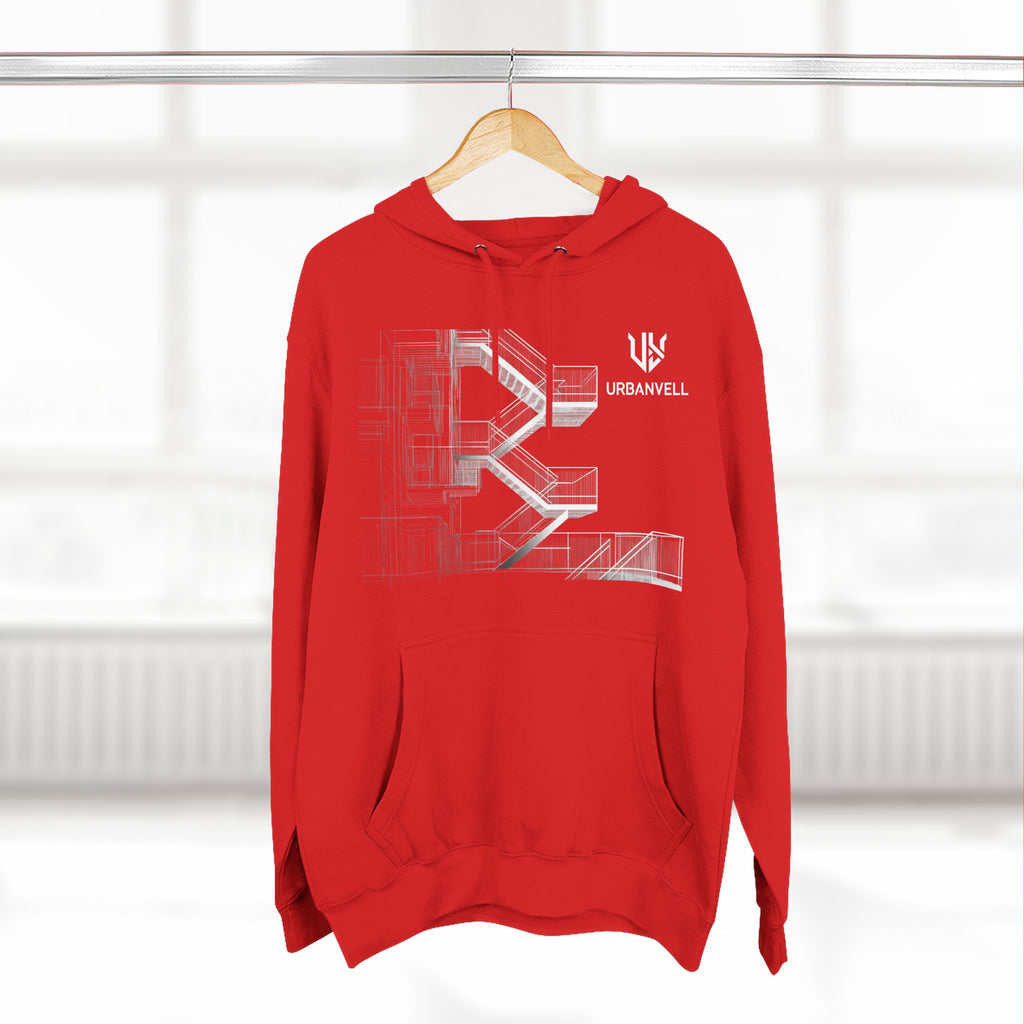 Architectural Fire Escape Stairs Sketch Hoodie — URBANVELL Three-Panel Fleece Pullover