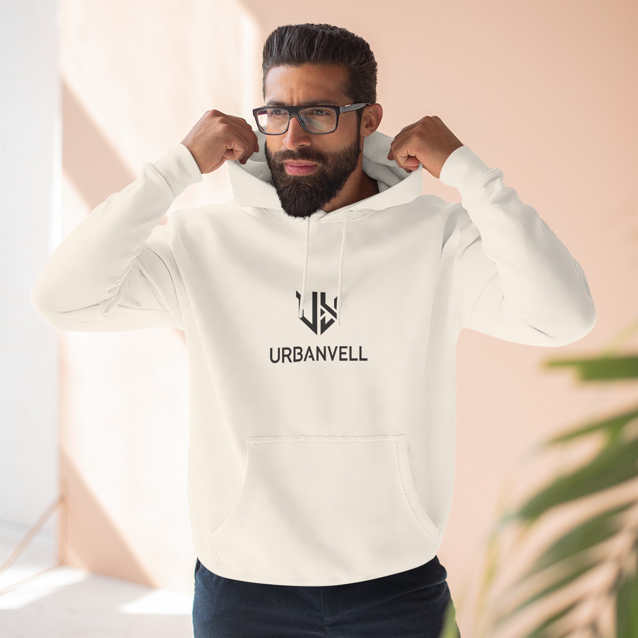 URBANVELL Centered Minimal Logo Hoodie — Classic Fleece Pullover