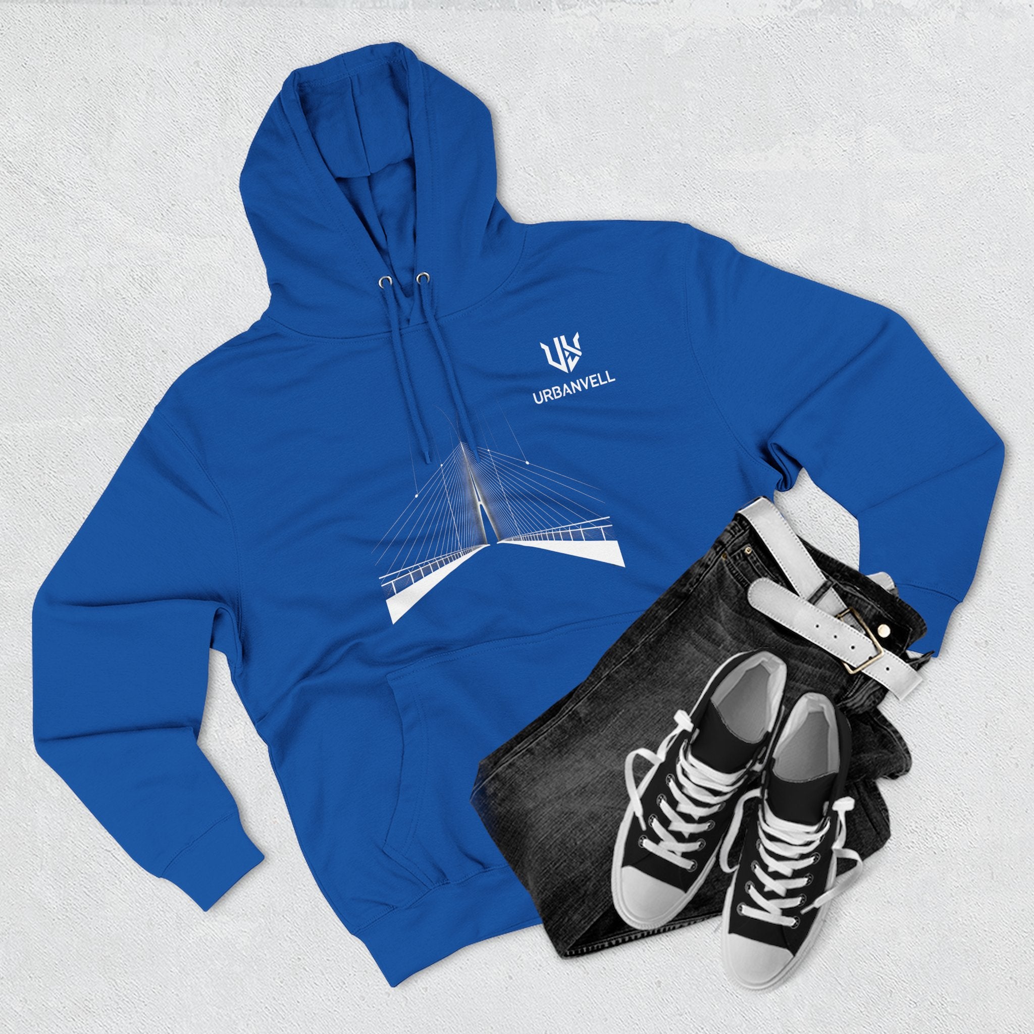 Minimalist Bridge Graphic Hoodie — URBANVELL Three-Panel Fleece Hoodie